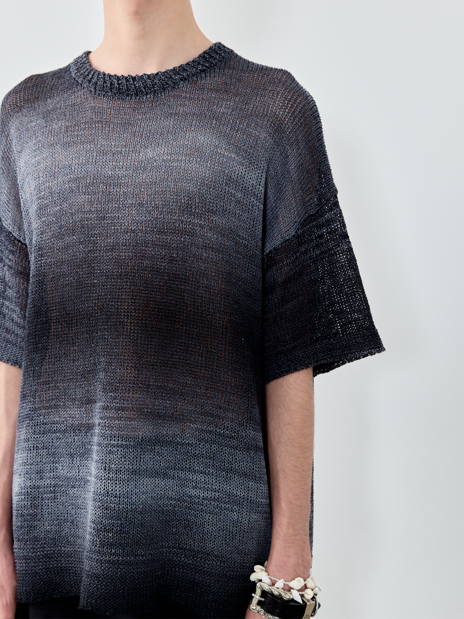 GRAINMUSTARD Gradient Open-Knit Paper-Yarn Tee