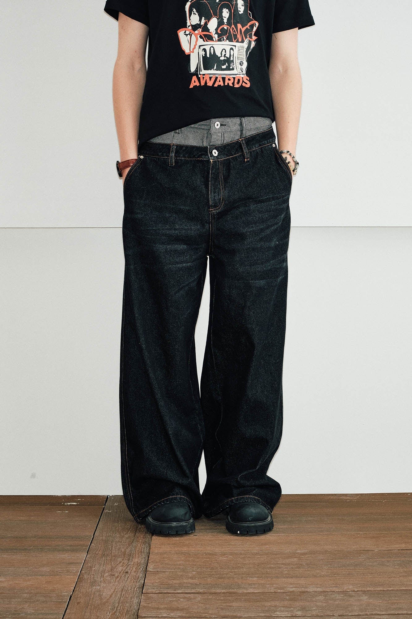 KREATE Washed Double-Waist Jeans