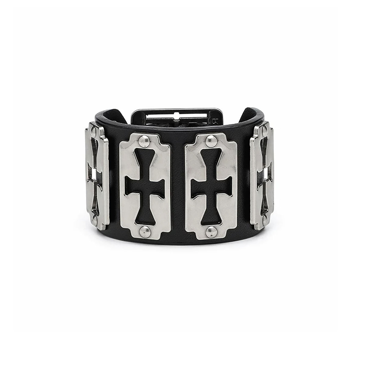 REBEL WAVE Cross Blade Punk Leather Cuff Bracelet