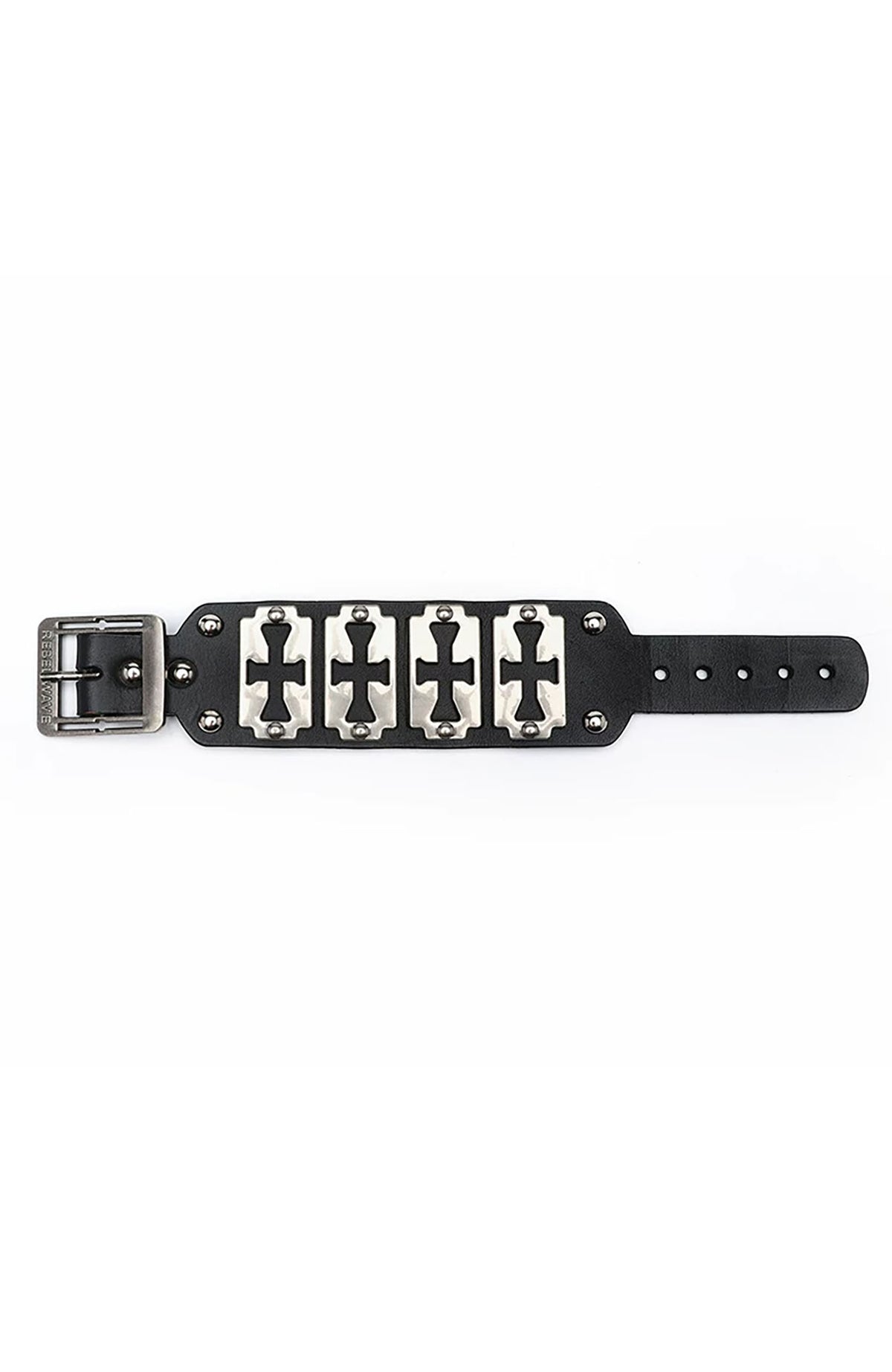 REBEL WAVE Cross Blade Punk Leather Cuff Bracelet