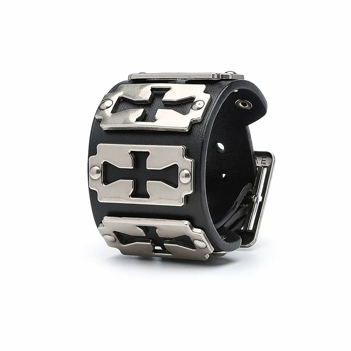 REBEL WAVE Cross Blade Punk Leather Cuff Bracelet