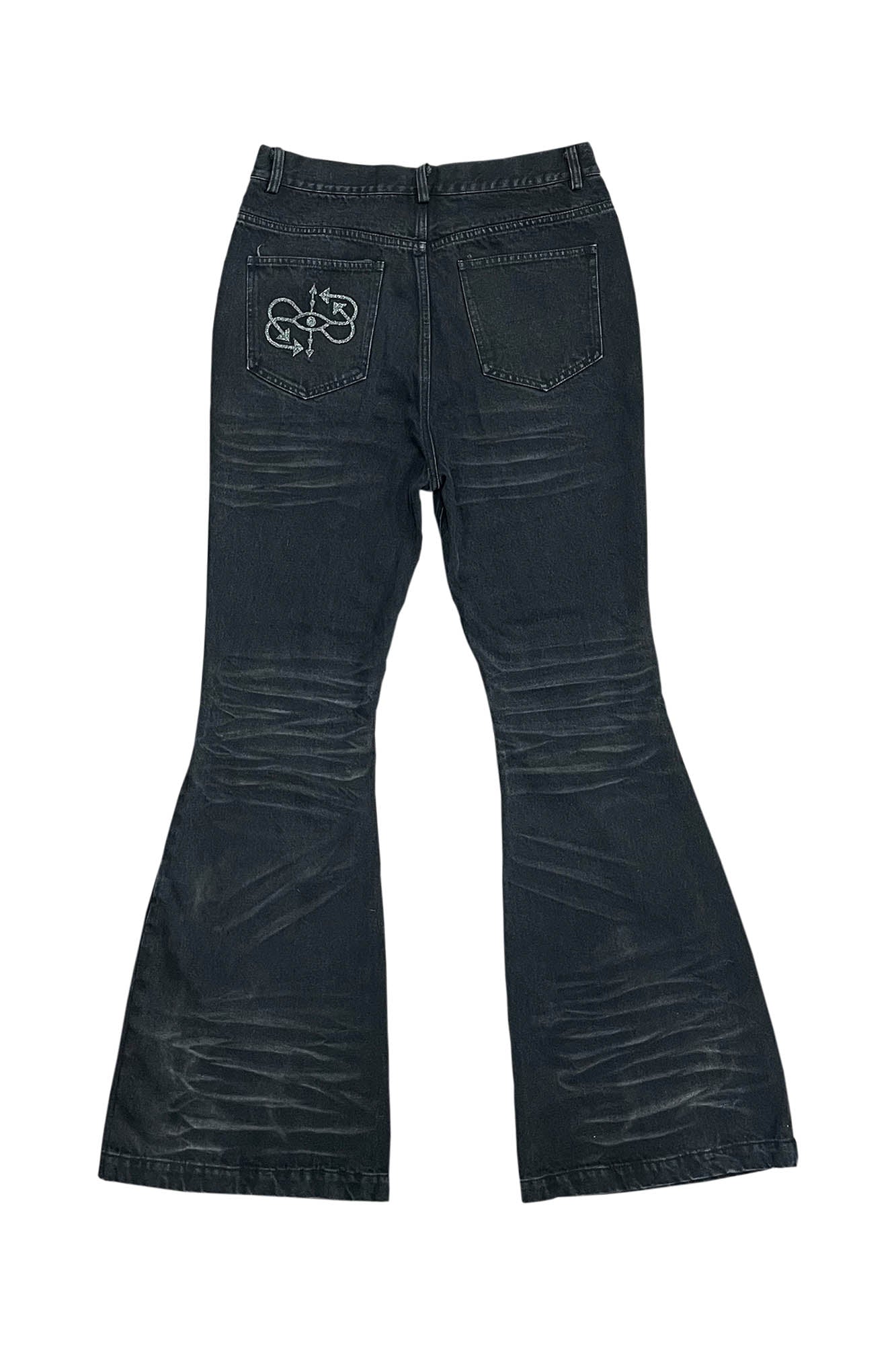 PHANTOMHUNTER Distressed Paneled Ripped Flared Jeans