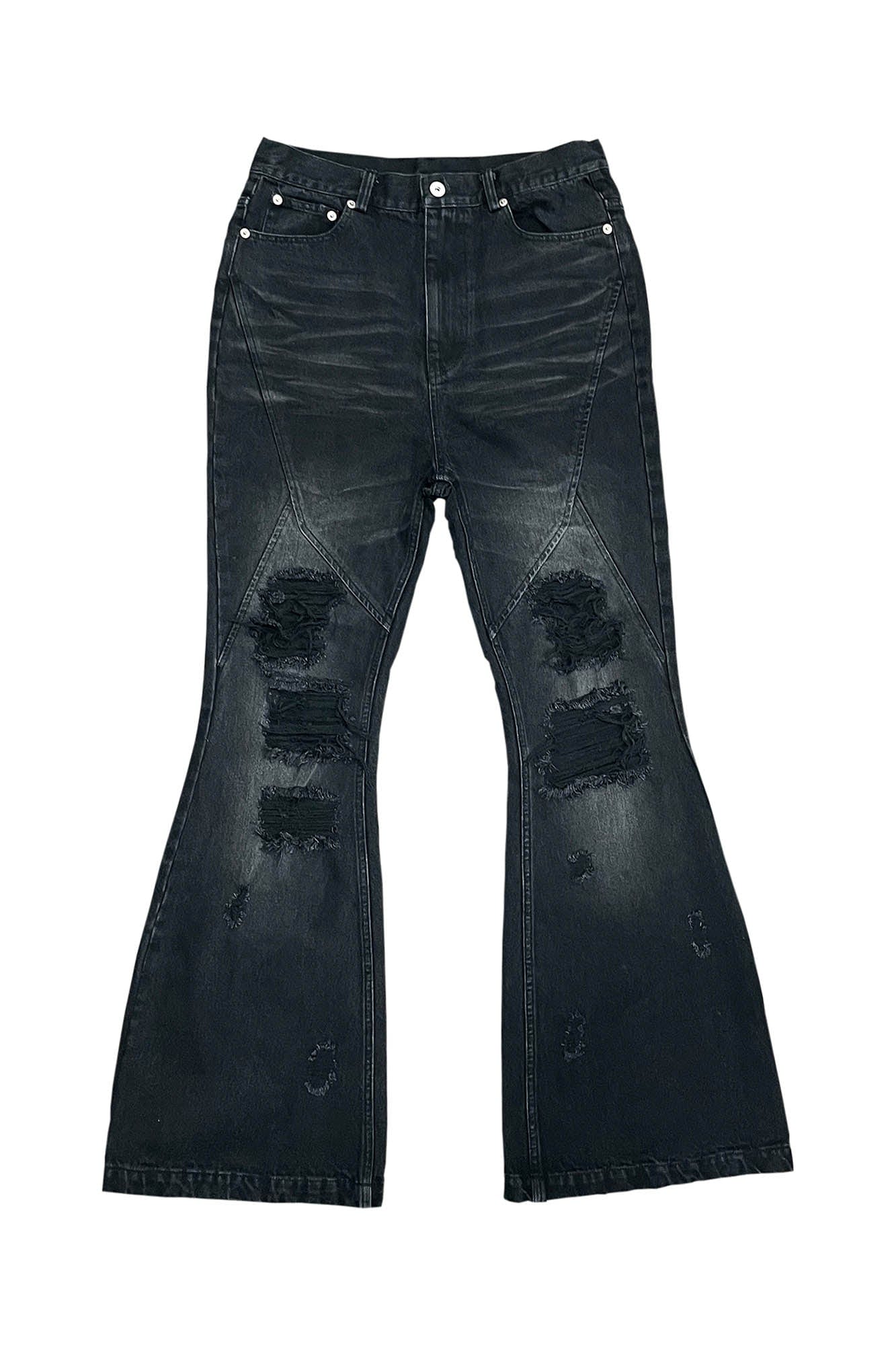 PHANTOMHUNTER Distressed Paneled Ripped Flared Jeans