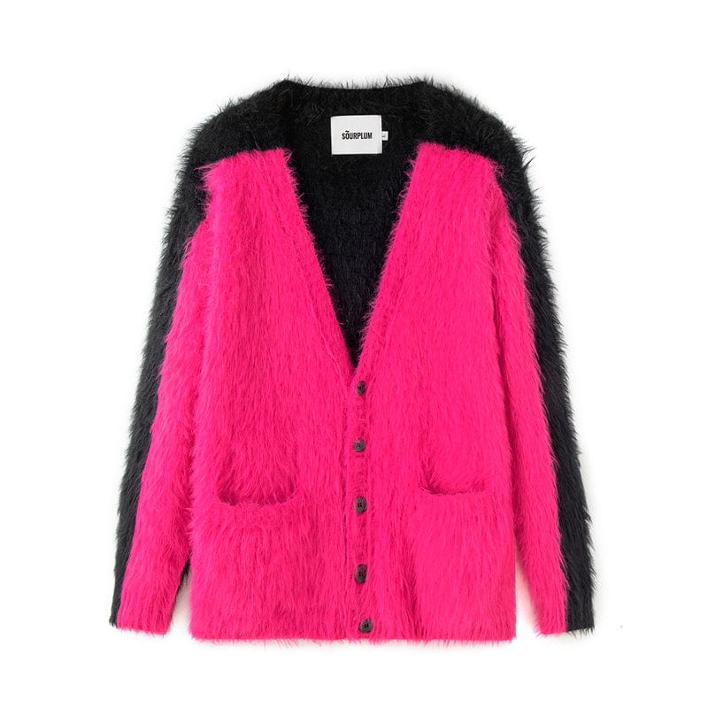 SOURPLUM Black-Pink Mohair Cardigan, premium urban and streetwear designers apparel on PROJECTISR.com, SOURPLUM