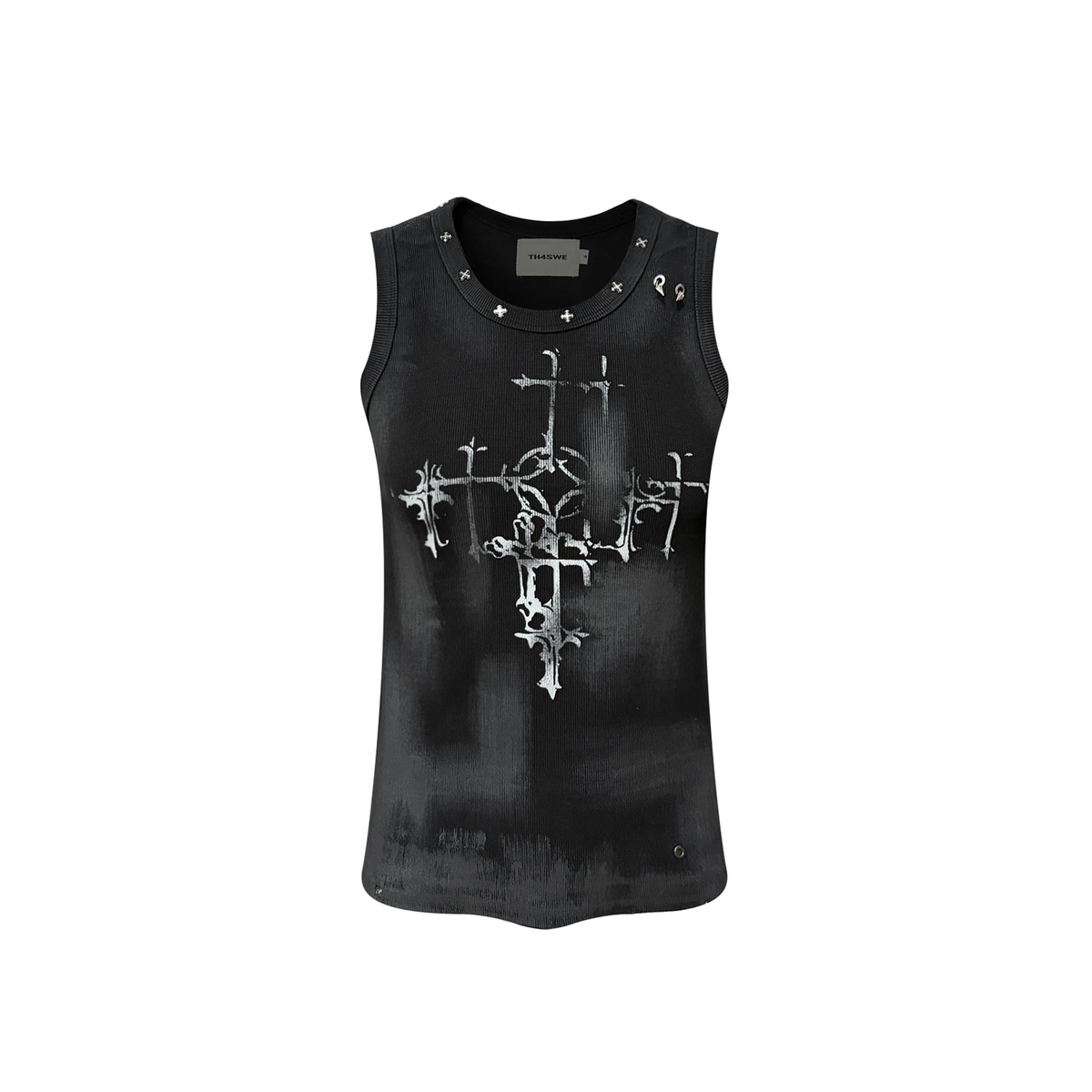TH4SWE Retro Gothic Cross Graphic Studded Tank Top