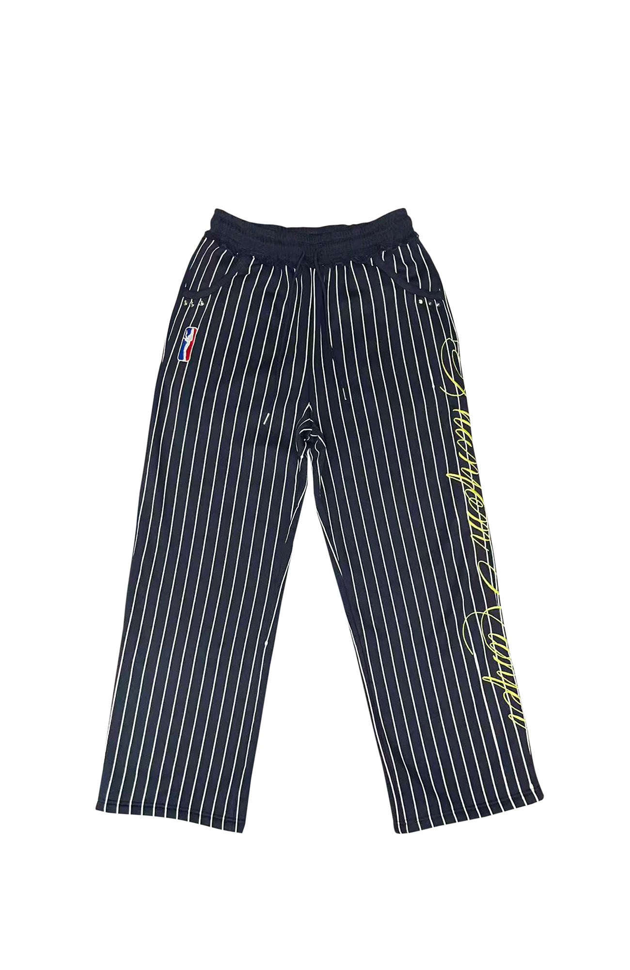 PHANTOMHUNTER Stripe Embroidered Studded Pants, premium urban and streetwear designers apparel on PROJECTISR.com, PHANTOMHUNTER