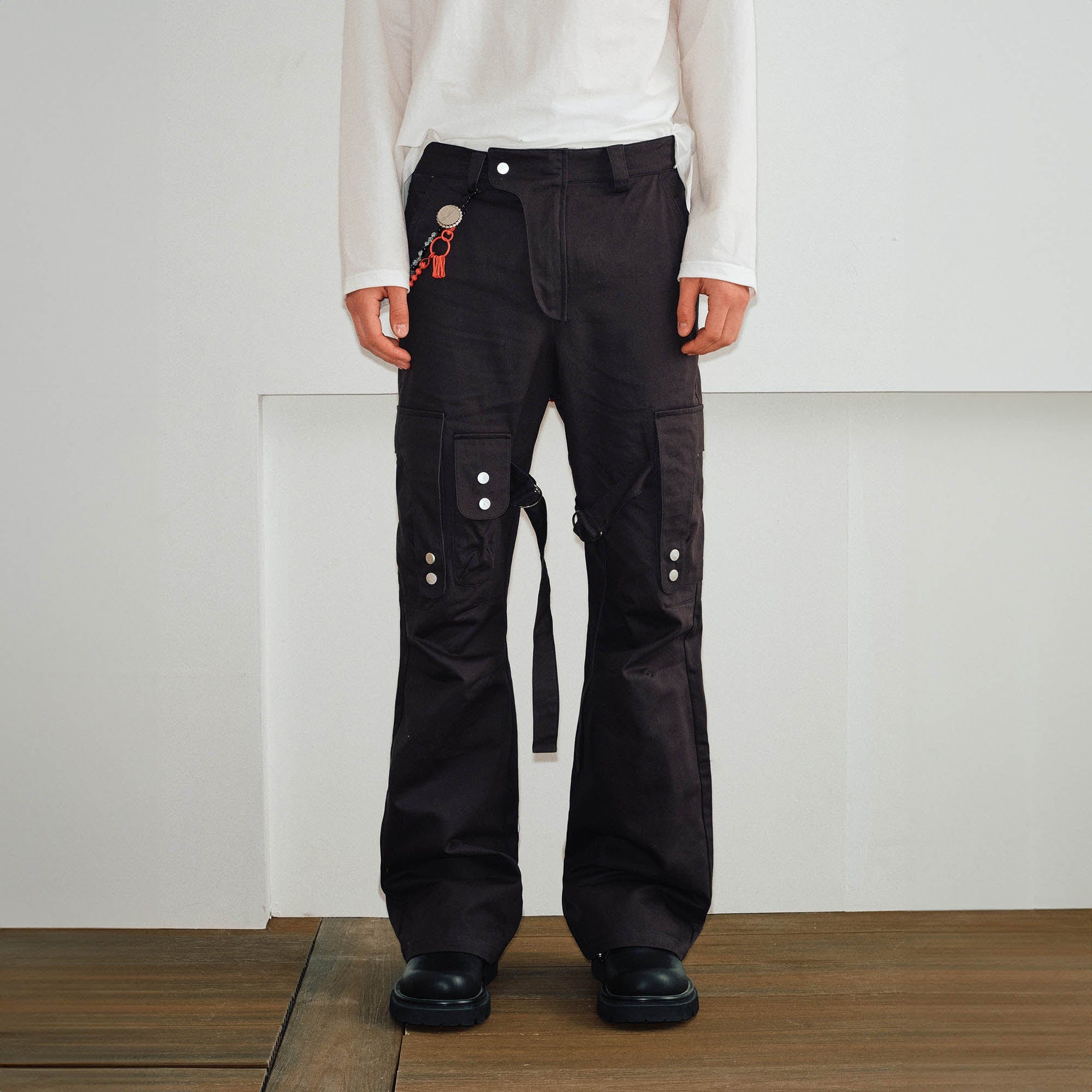 KREATE Multi-Pocket Strap Flared Pants