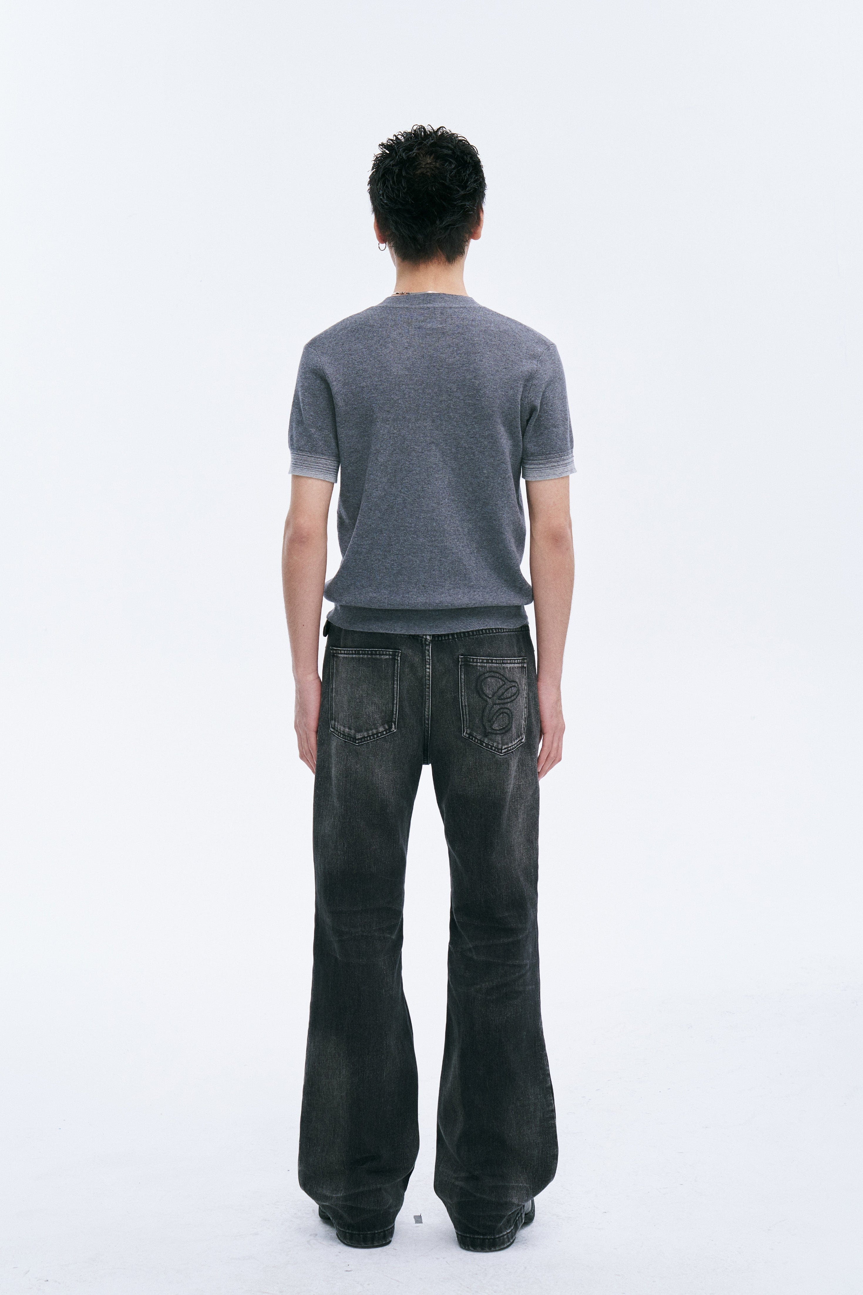 CATSSTAC Whisker Washed Frayed Straight-Leg Jeans, premium urban and streetwear designers apparel on PROJECTISR.com, CATSSTAC