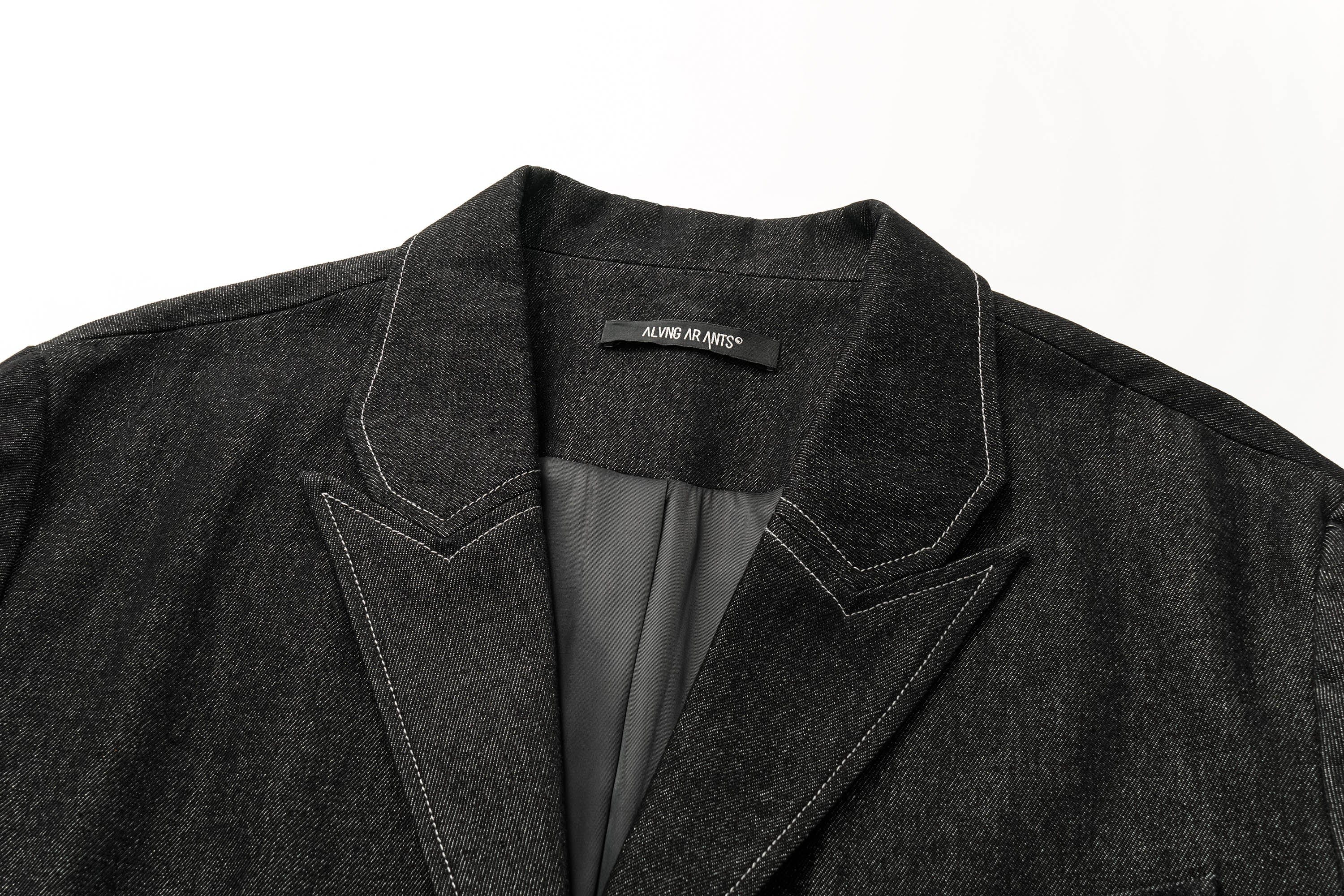 ALVNG AR ANTS Stitch Peak Lapel Denim Blazer