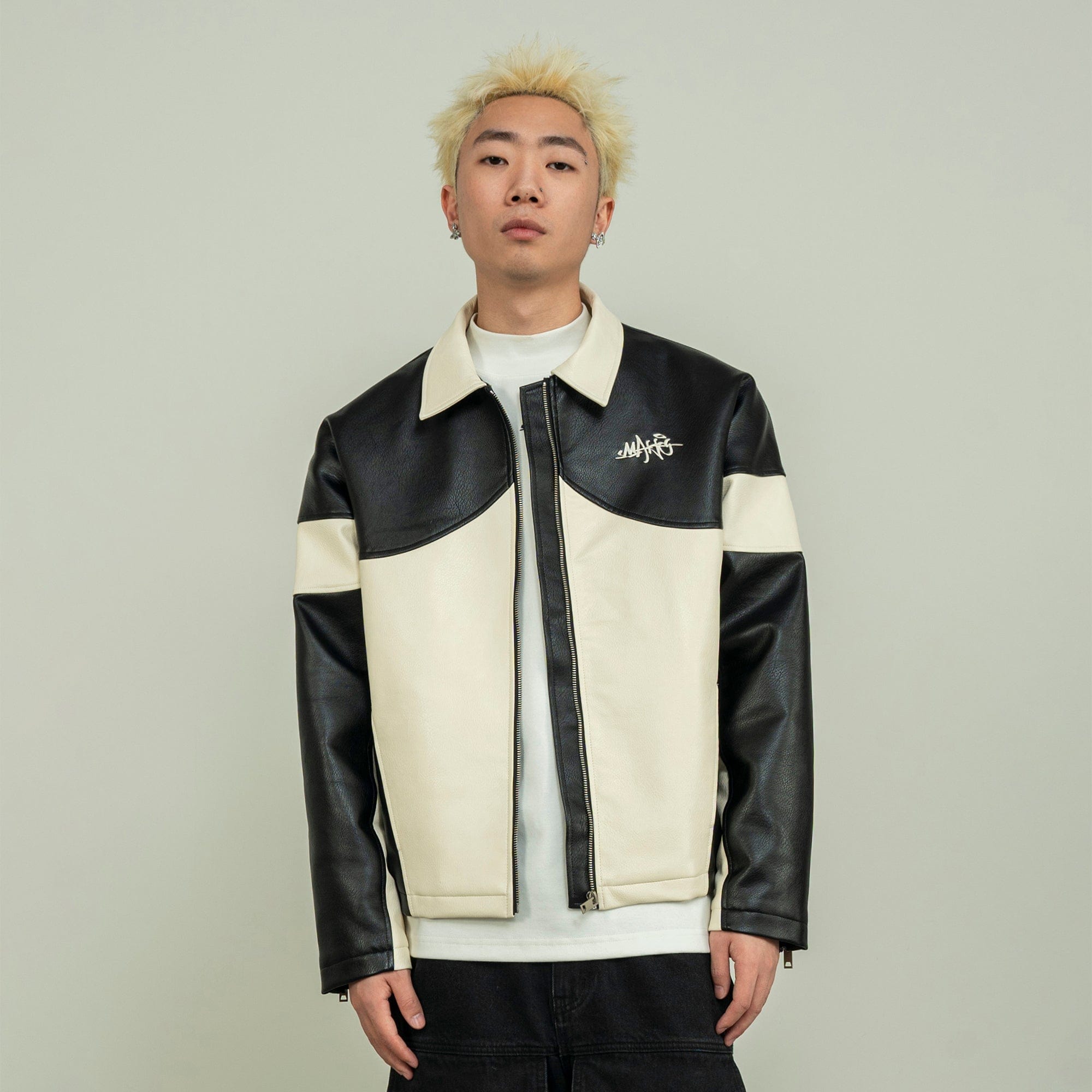 MAKEMORE Modern Deconstructed PU Zip-Up Jacket