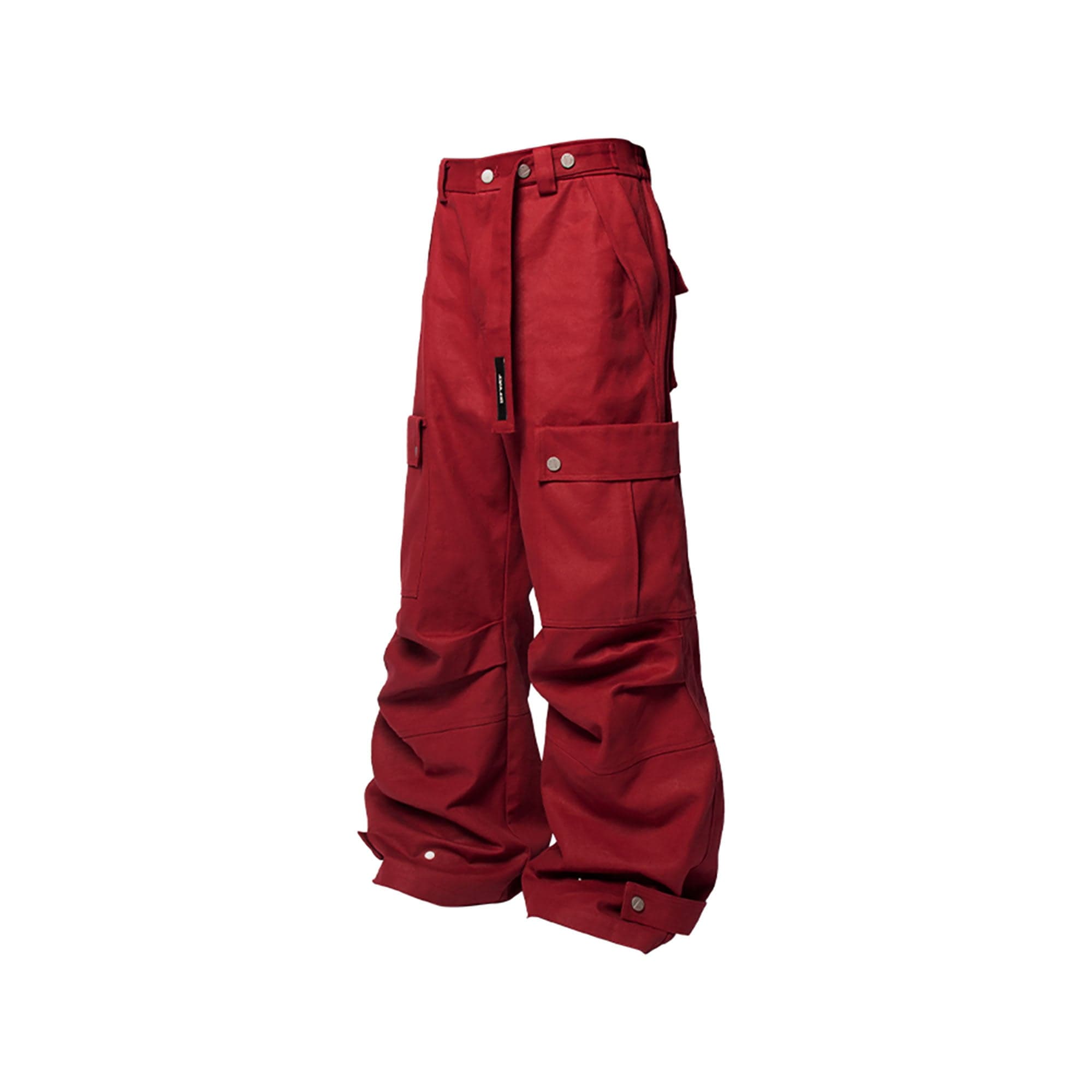 RELABEL Multi-Pocket Oversized Workwear Cargo Pants Red, premium urban and streetwear designers apparel on PROJECTISR.com, RELABEL