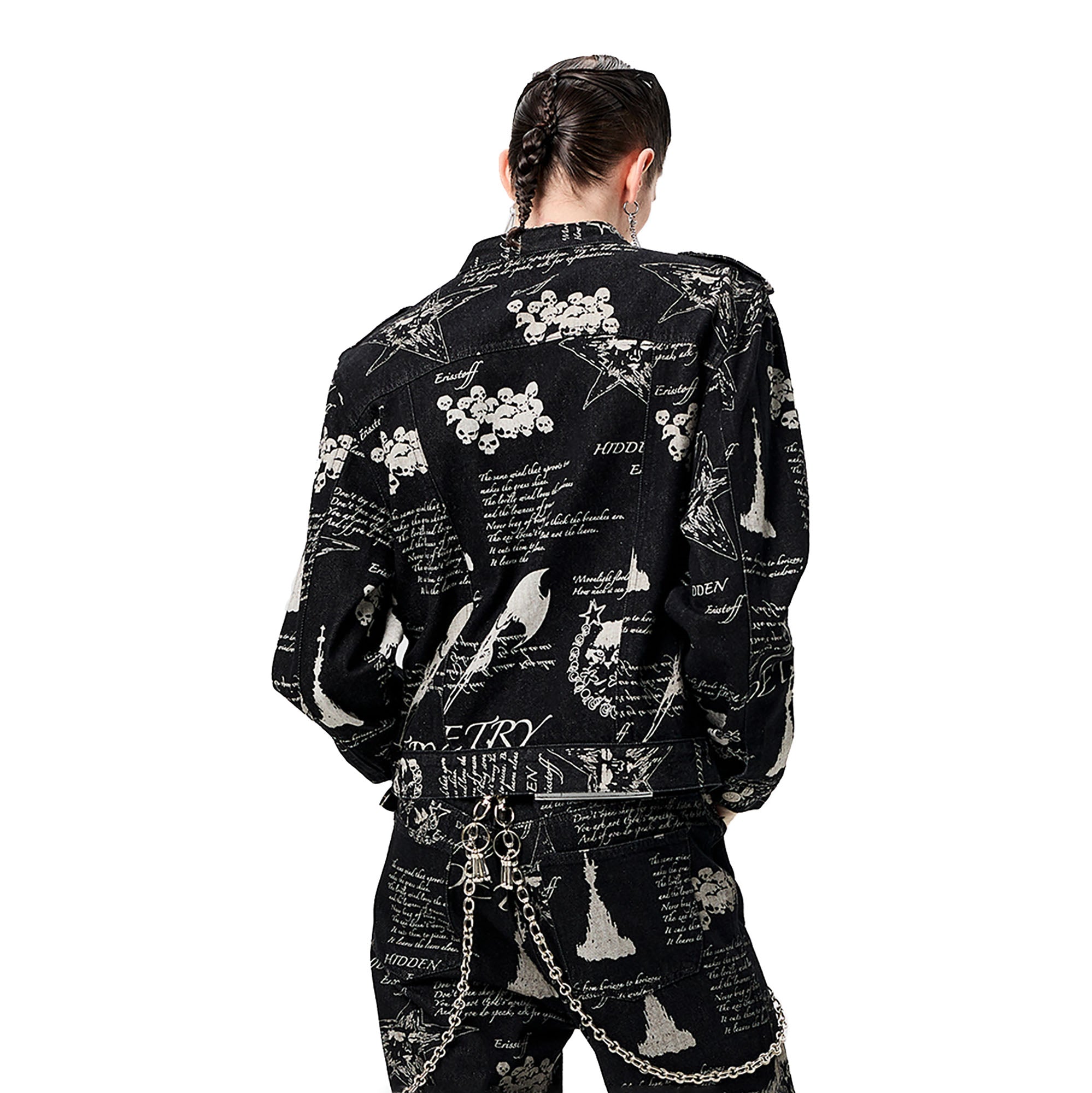 CYCYCY Punk Washed Graffiti Moto Denim Jacket
