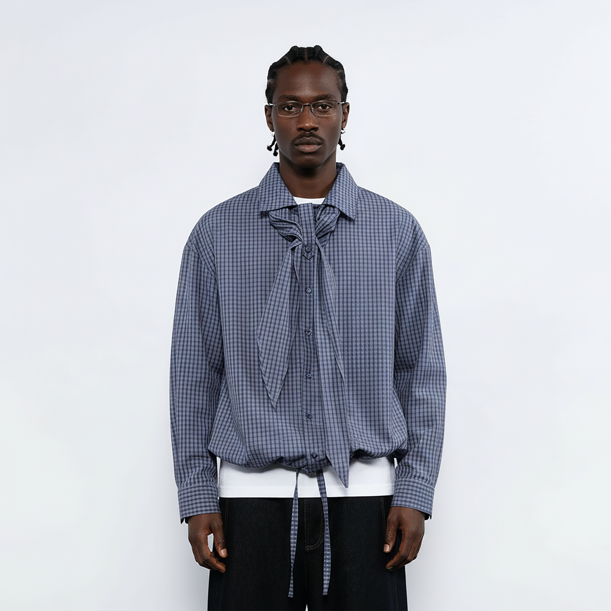 トップス Dormitory motifs Wired collar tie shirt 7440 37 1 Plaid Neck Tie Shirt