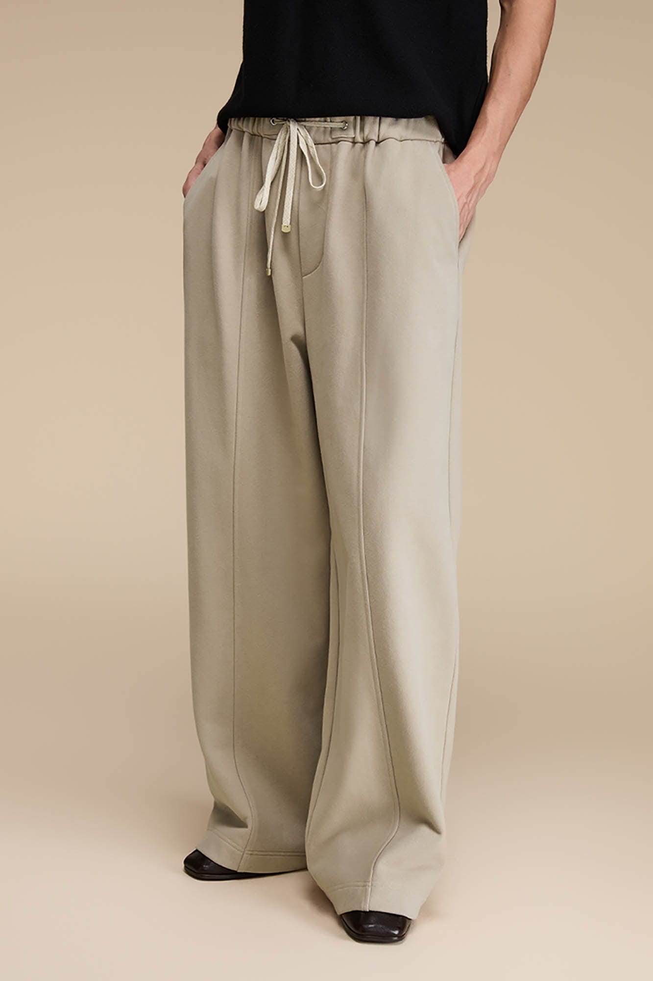 OPICLOTH Essential Fleece-Lined Spliced Wide-Leg Pants