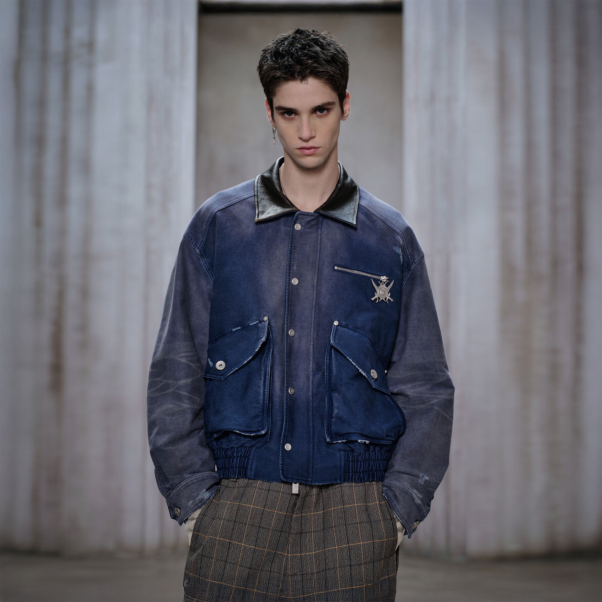 FACEONLAB Washed Gradient Utility Jacket Blue, premium urban and streetwear designers apparel on PROJECTISR.com, FACEONLAB