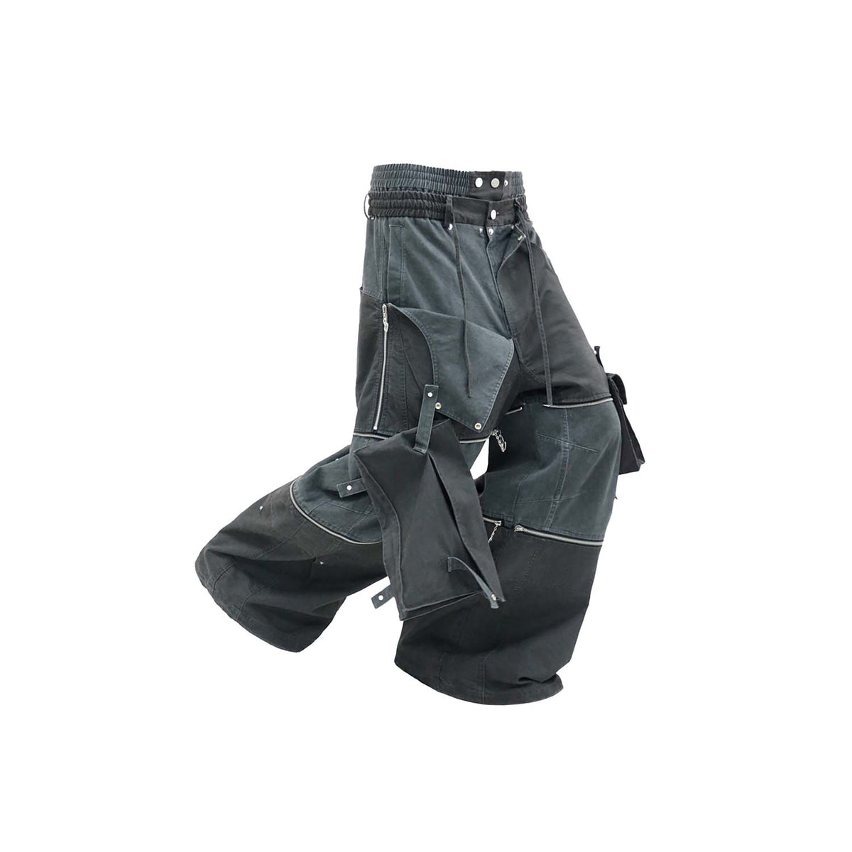 RELABEL Deconstructed Double-Waist Paneled Wide-Leg Cargo Pants, premium urban and streetwear designers apparel on PROJECTISR.com, RELABEL