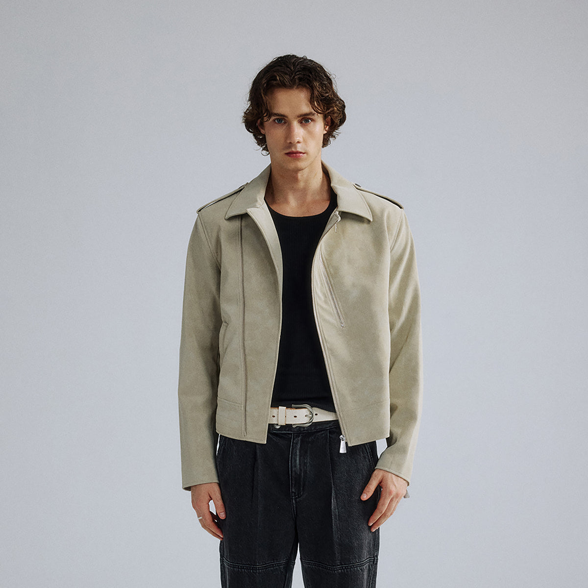IN EXISTENCE Suede-Touch Double-Zip Biker Jacket