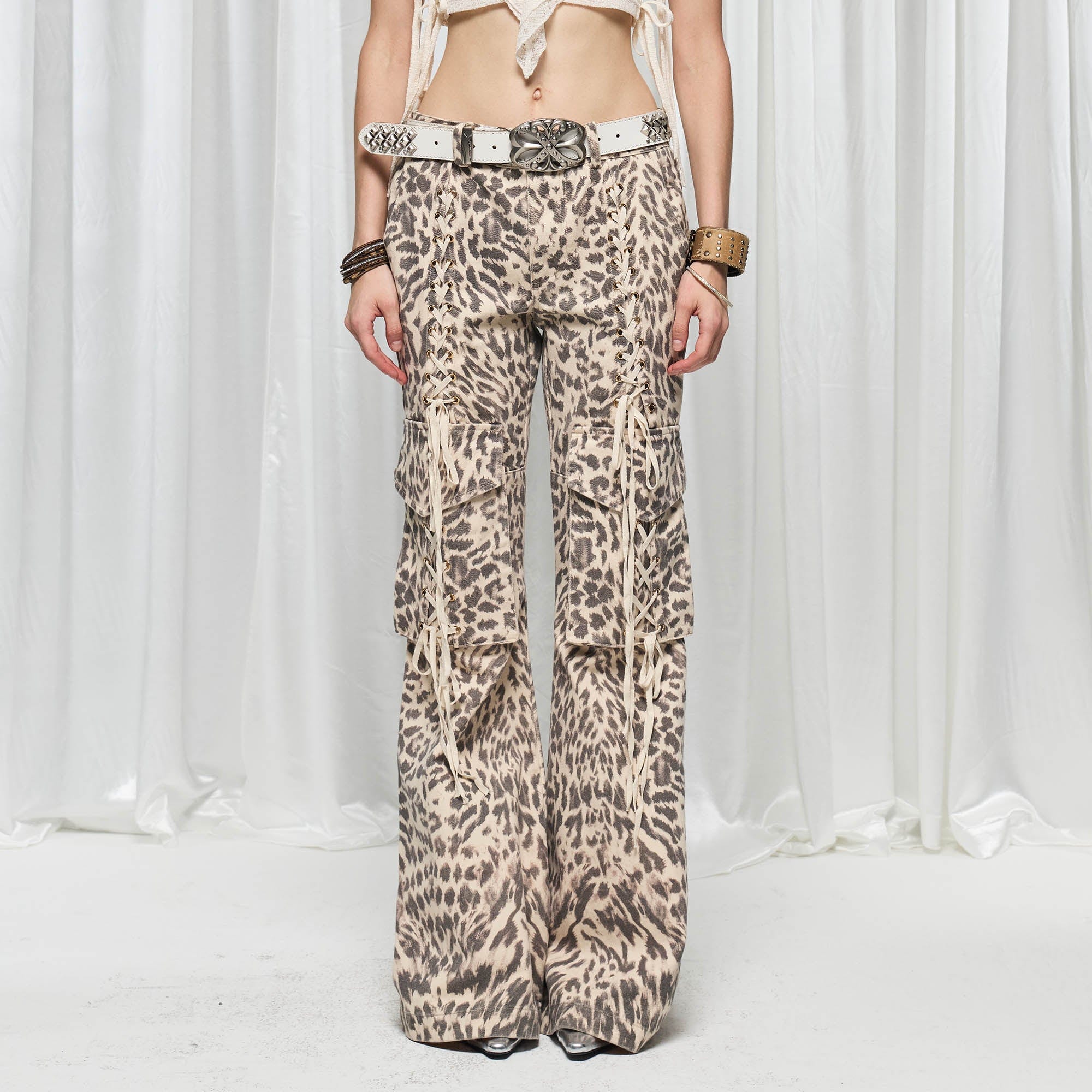 DND4DES×Faychui Leopard Lace-Up Multi-pocket Straight-Leg Pants