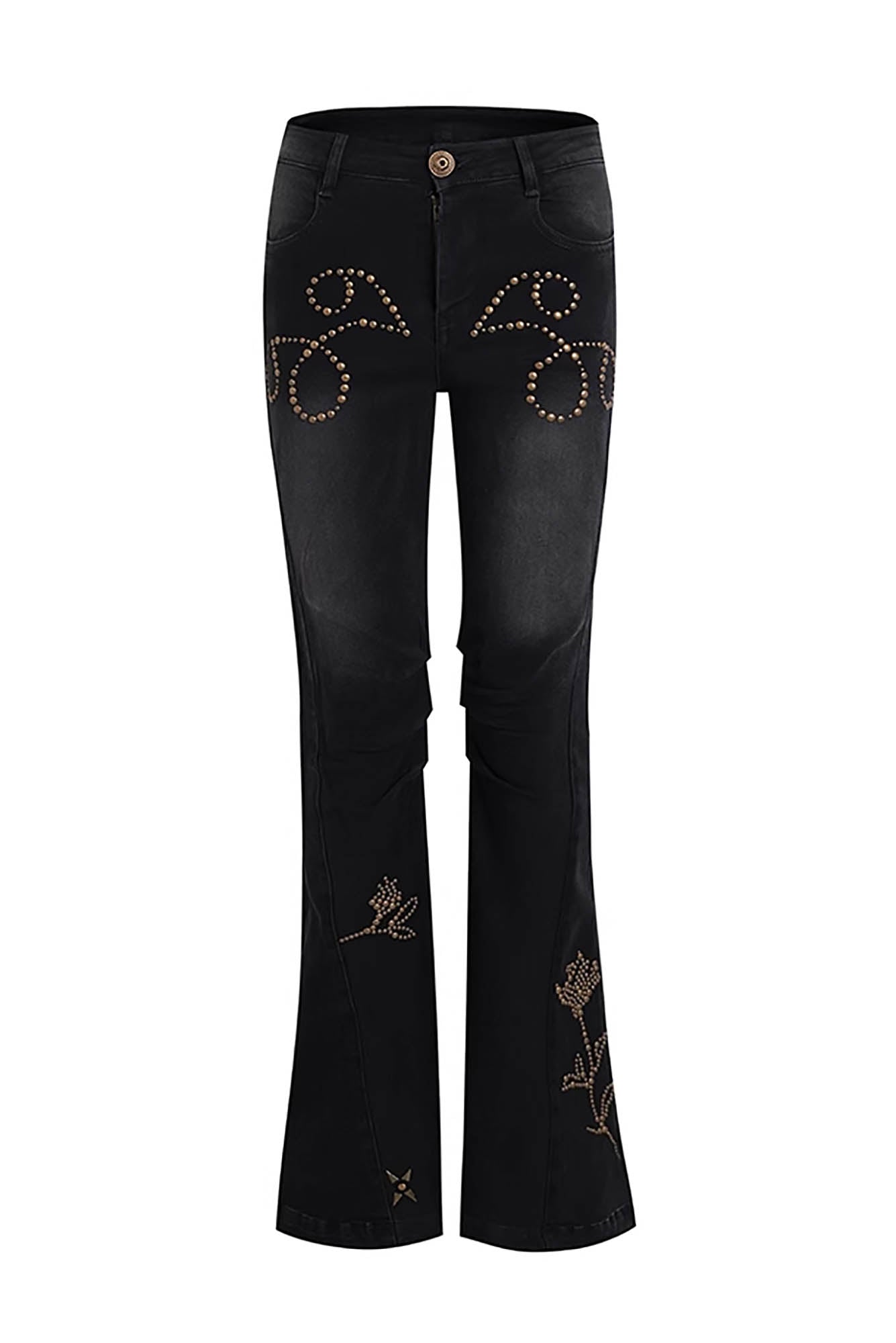 DND4DESxFaychui Rose Studded Low-Rise Flared Jeans