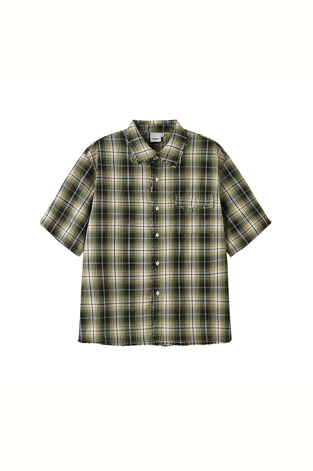 KREATE Frayed Tie-Dye Plaid Half Shirt