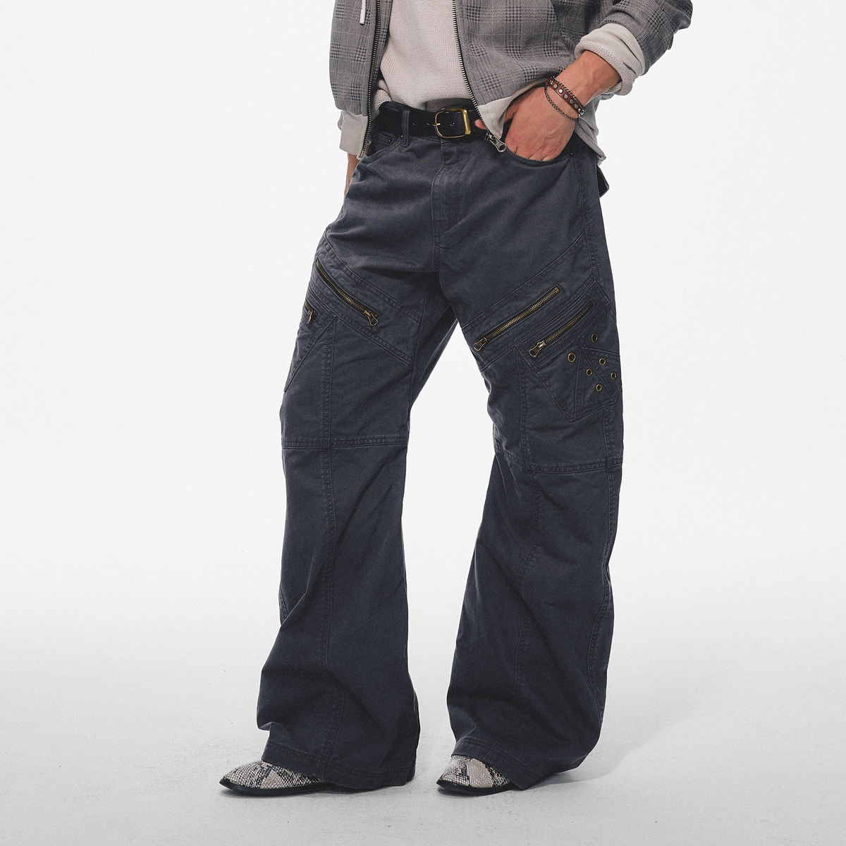 TRECLUB Retro Washed Spliced Multi-Pocket Cargo Pants, premium urban and streetwear designers apparel on PROJECTISR.com, TRECLUB