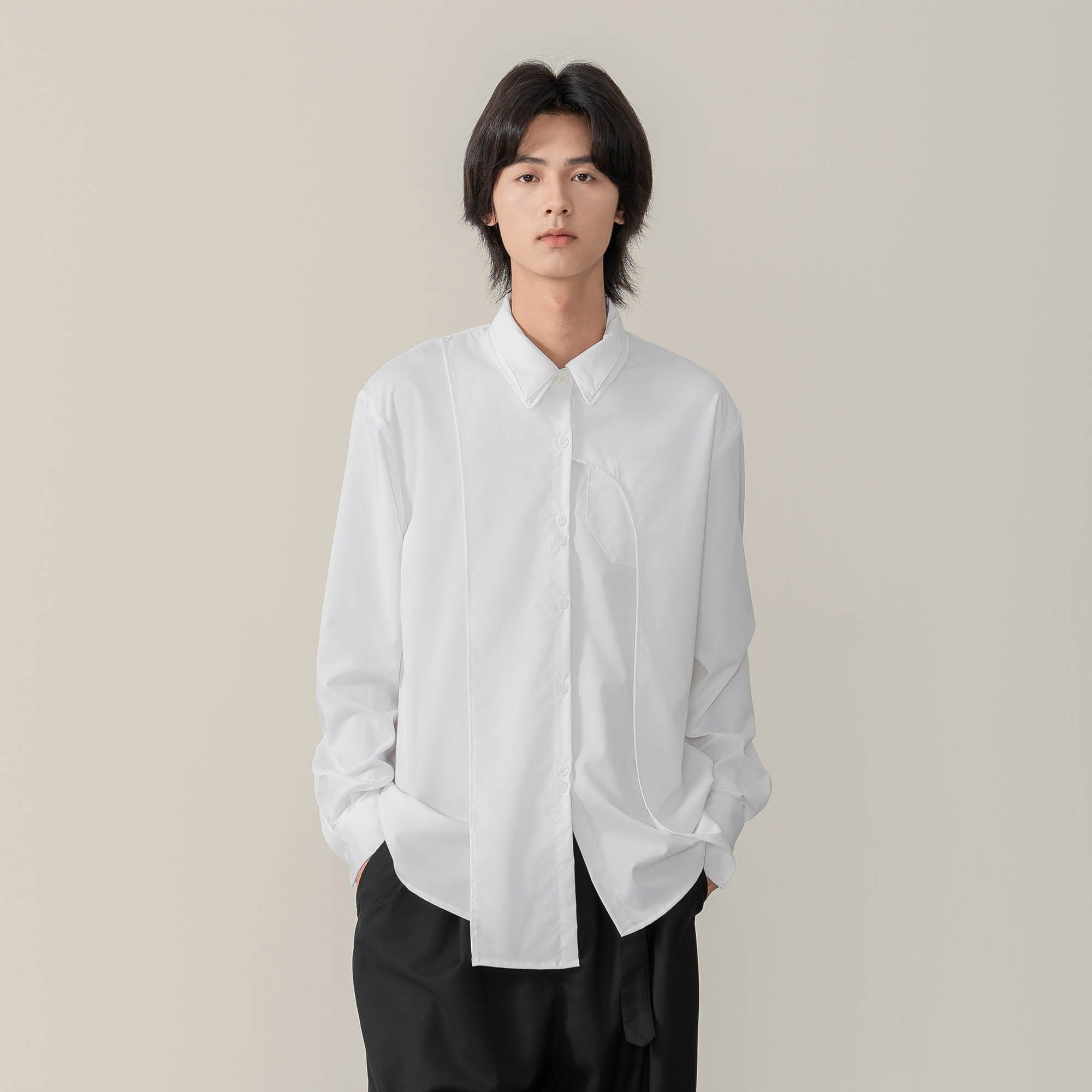 MOITIEDEPETALE Asymmetrical Panel Bamboo Fiber Shirt