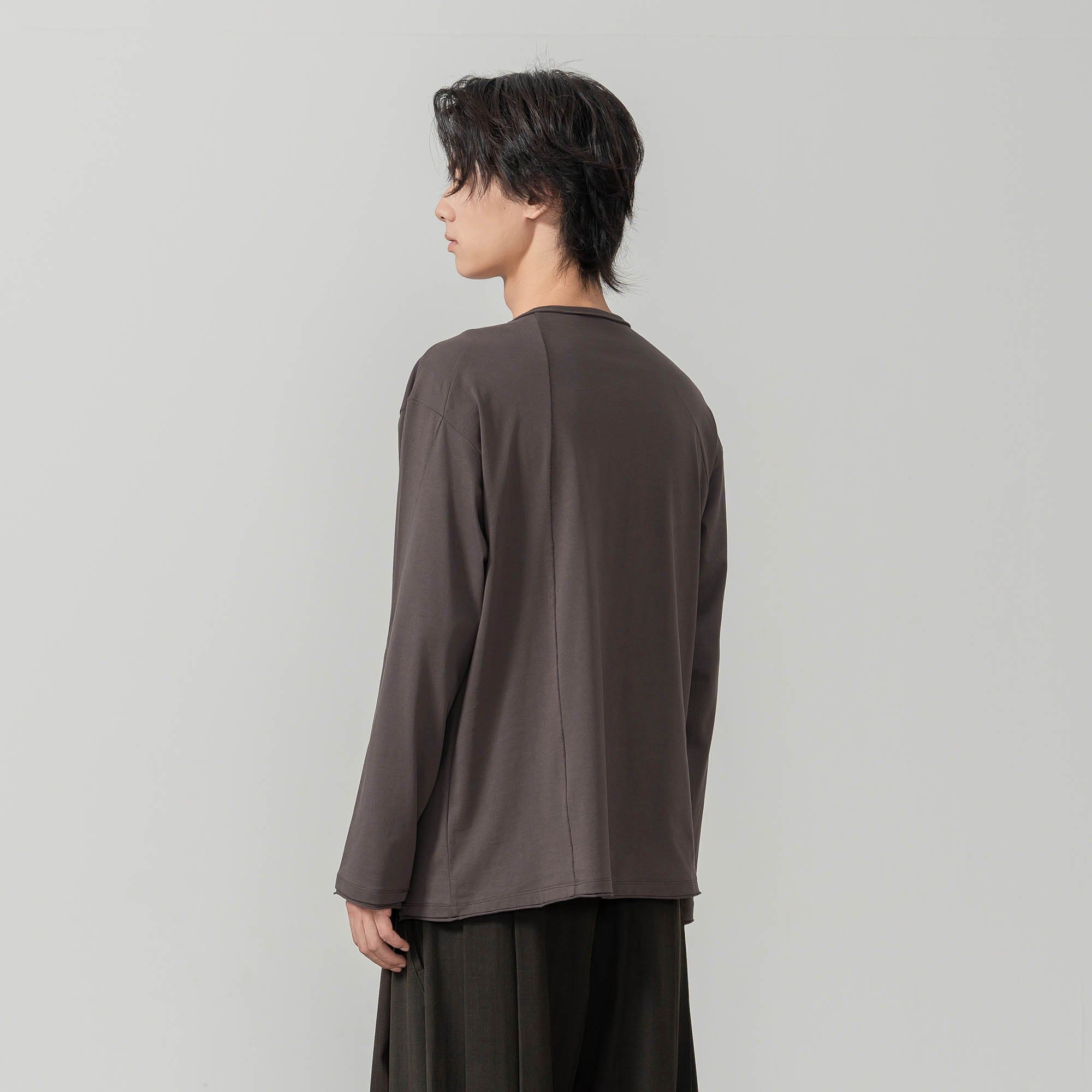 MOITIEDEPETALE Layered Asymmetrical Henley Long-Sleeve Tee