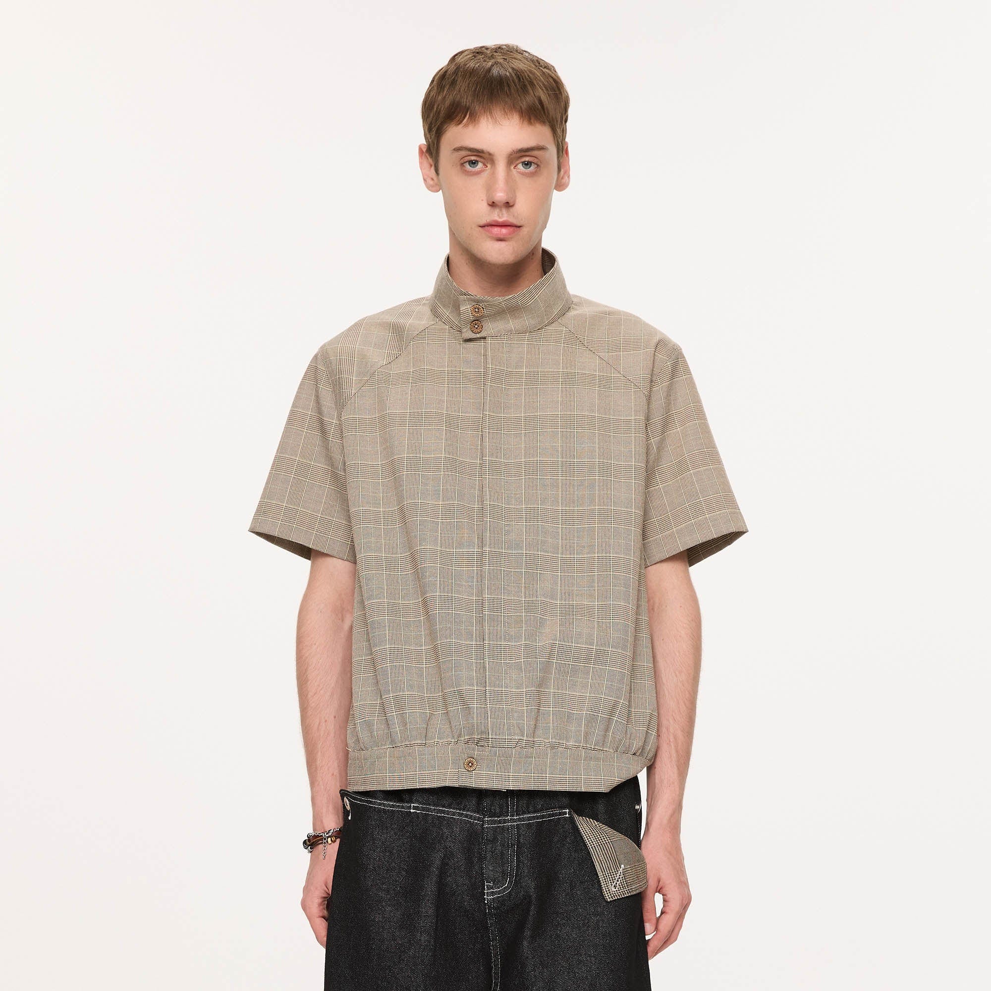 KREATE Harrington Stand-Collar Half Sleeve Shirt