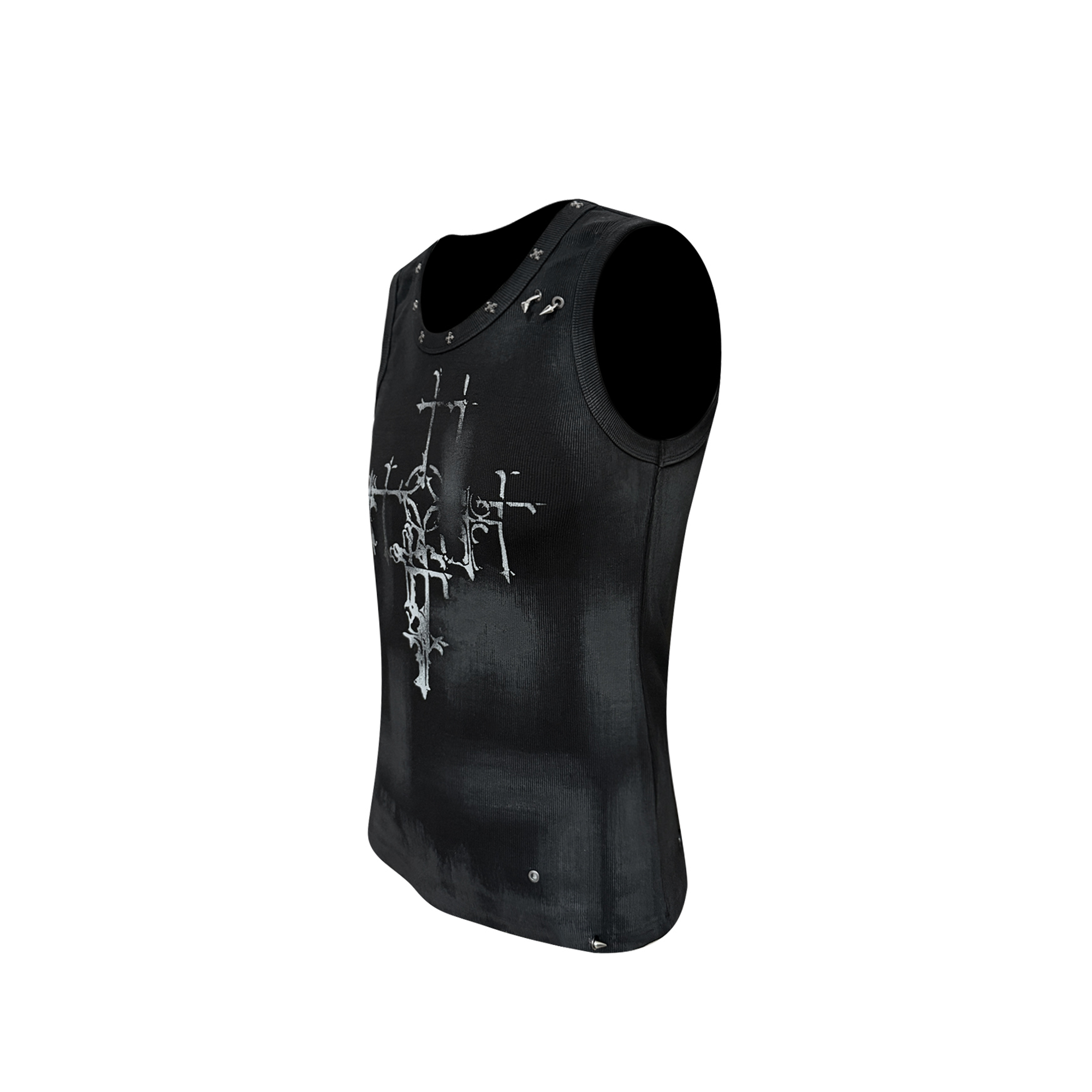 TH4SWE Retro Gothic Cross Graphic Studded Tank Top