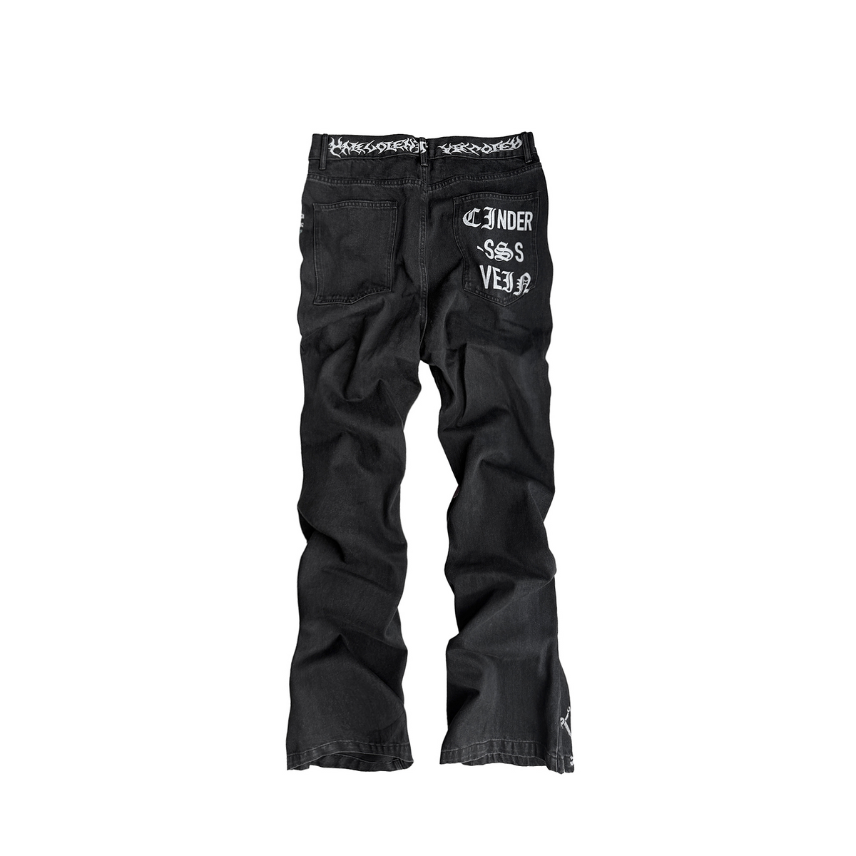CINDER VEIN Full-Print Skull Washed Flared Jeans