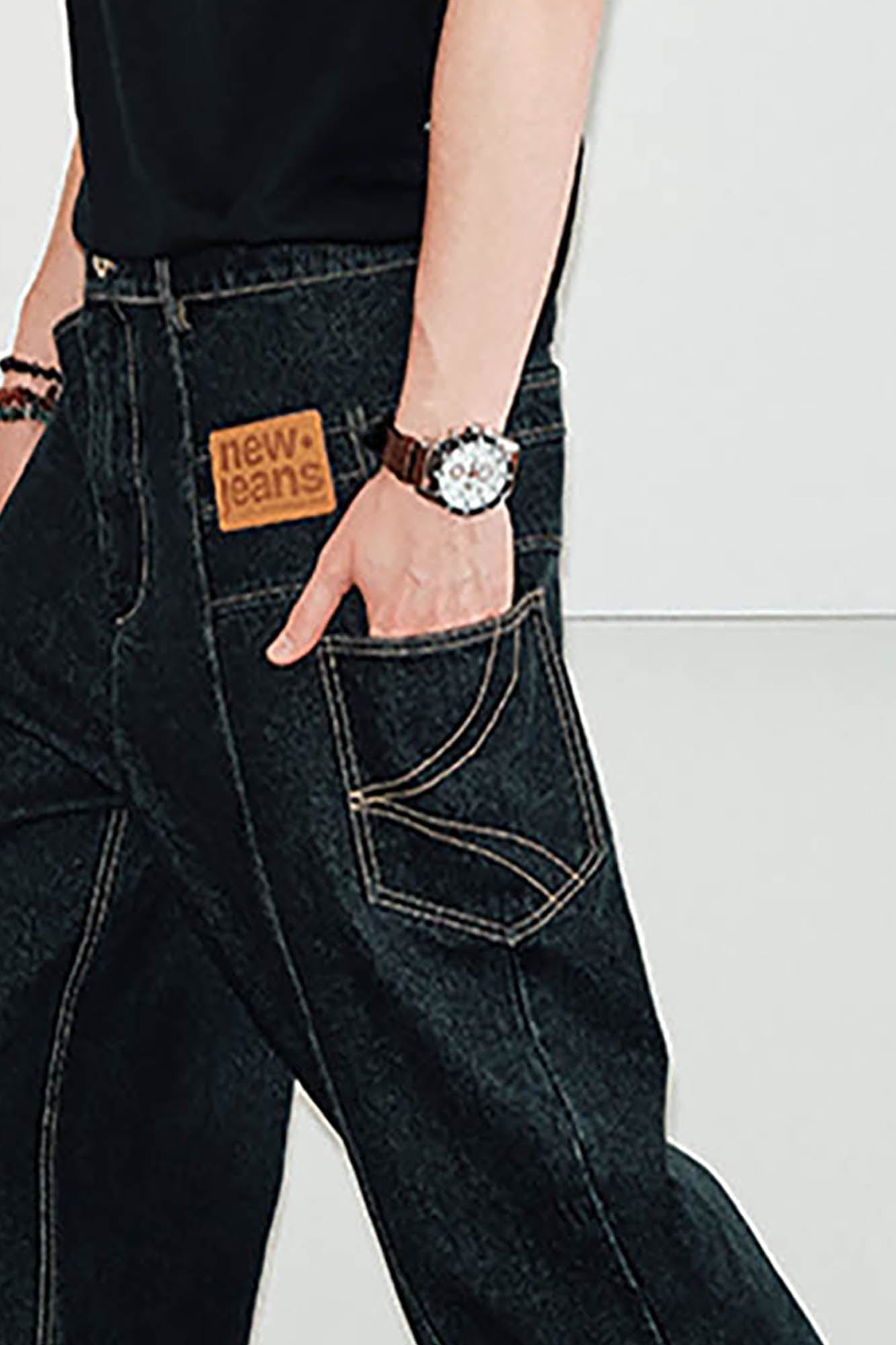 KREATE Misaligned Deconstructed Straight-Leg Jeans