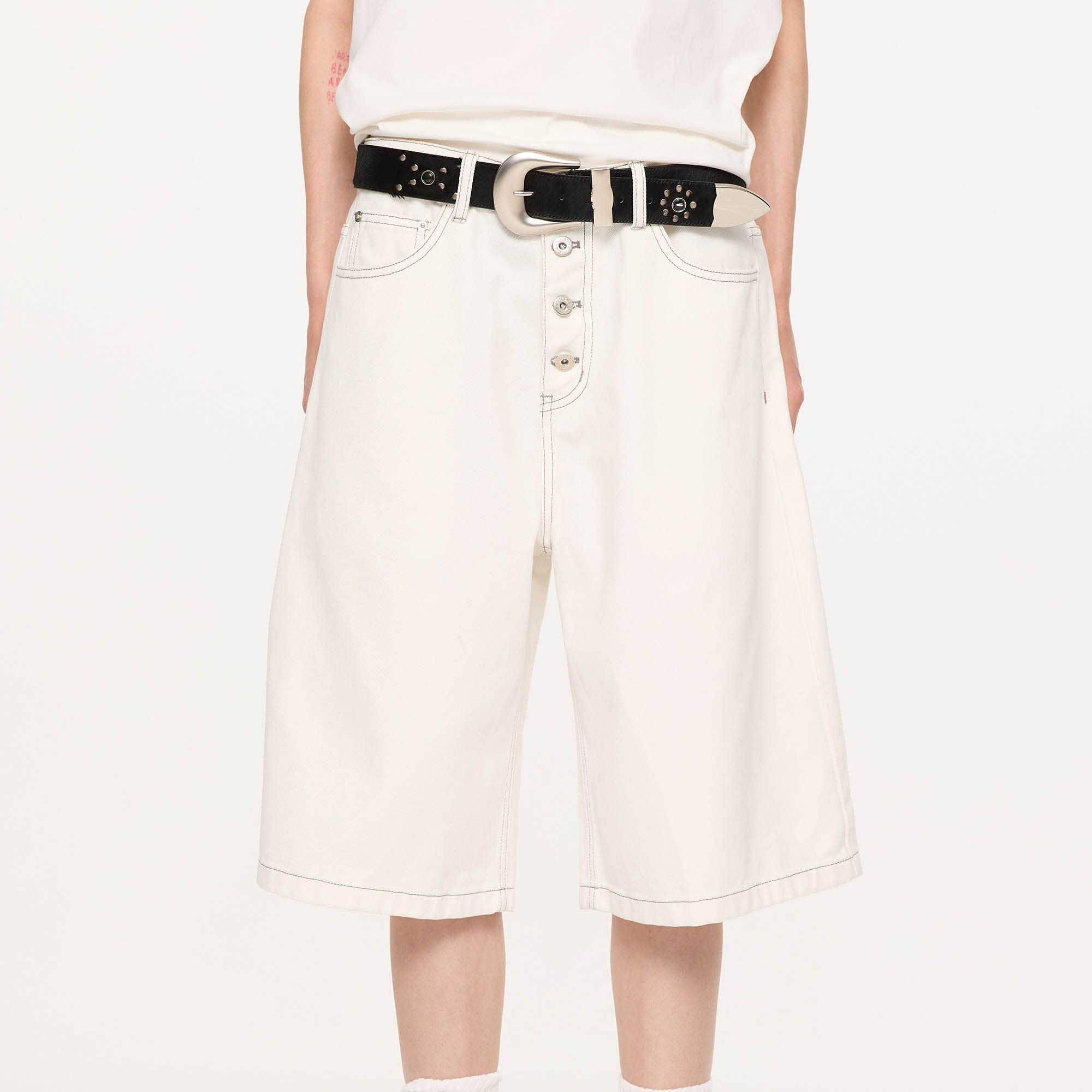 KREATE Essential Button-Up Stitched Denim Shorts