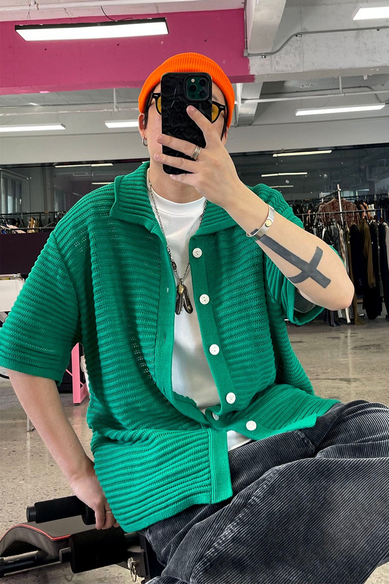 ME DA IGUAL Essential Striped Mesh Button-Up Half Shirt, premium urban and streetwear designers apparel on PROJECTISR.com, ME DA IGUAL