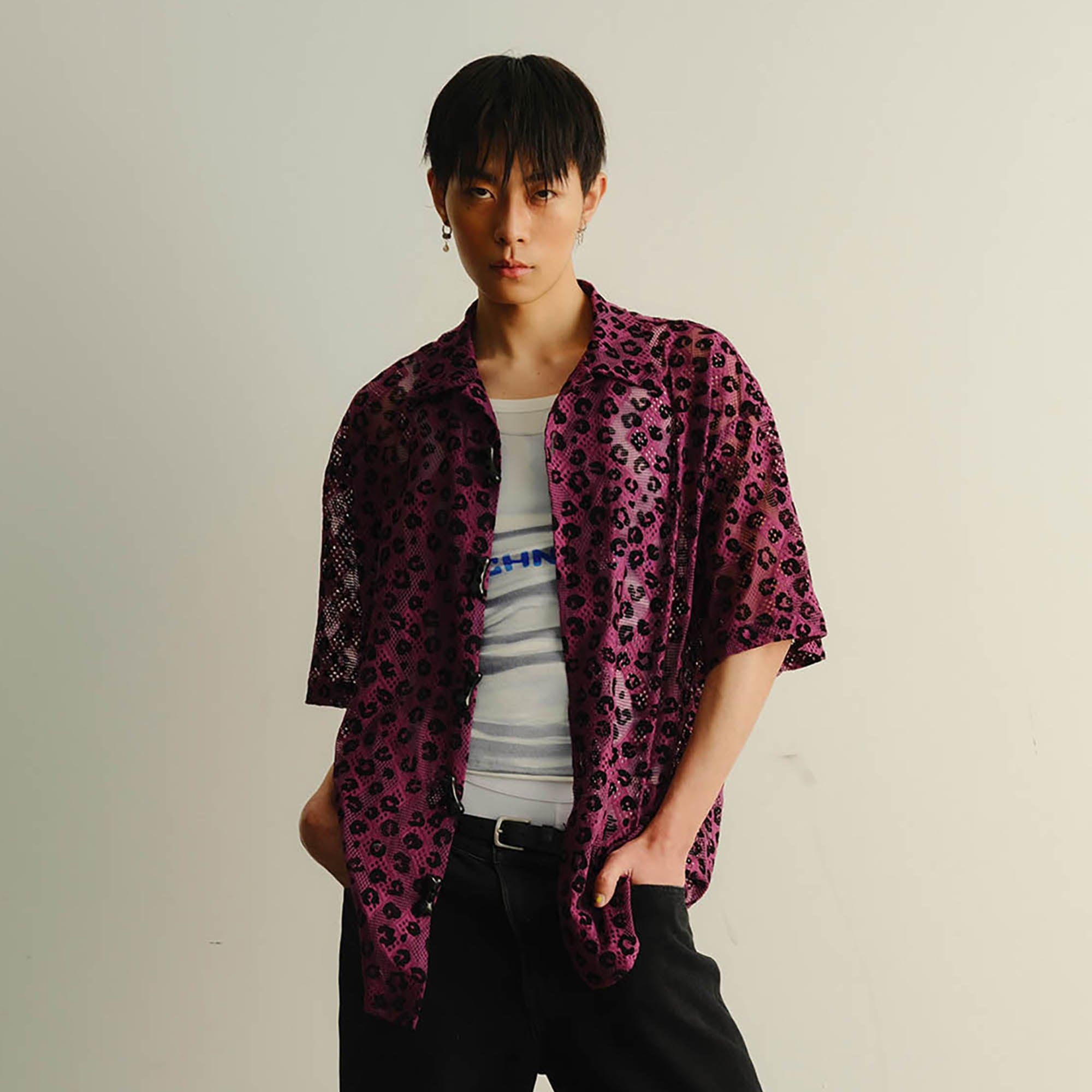 KADAKADA Leopard Lace Bone-Button Shirt