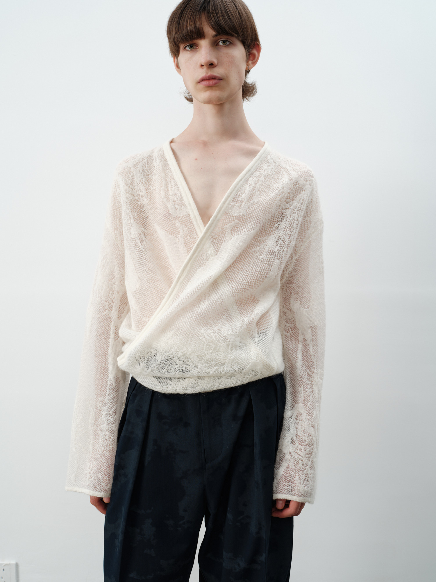 GRAINMUSTARD Baby Alpaca Openwork Jacquard Wrap Cardigan, premium urban and streetwear designers apparel on PROJECTISR.com, GRAINMUSTARD