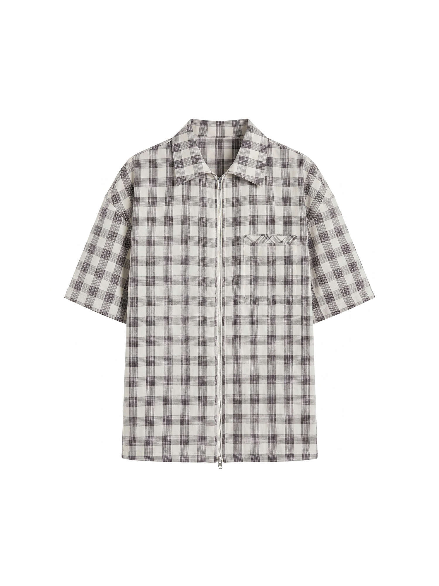 GRAINMUSTARD Retro Plaid Zip Half Shirt, premium urban and streetwear designers apparel on PROJECTISR.com, GRAINMUSTARD