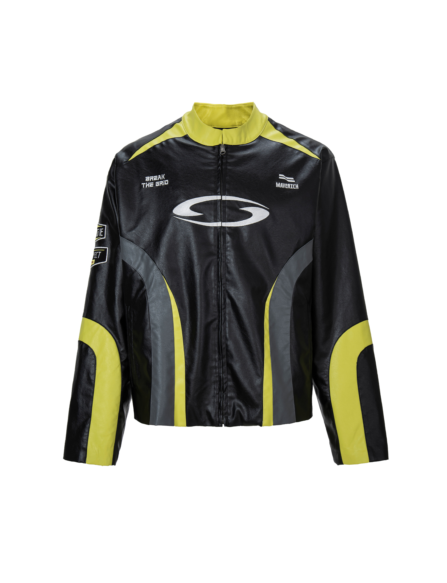 F2CE Contrast Panel Embroidered Moto Jacket