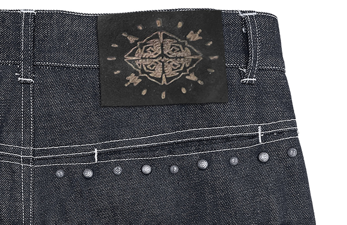 WANNA LAB Embroidered Rivet Distressed Baggy Jeans
