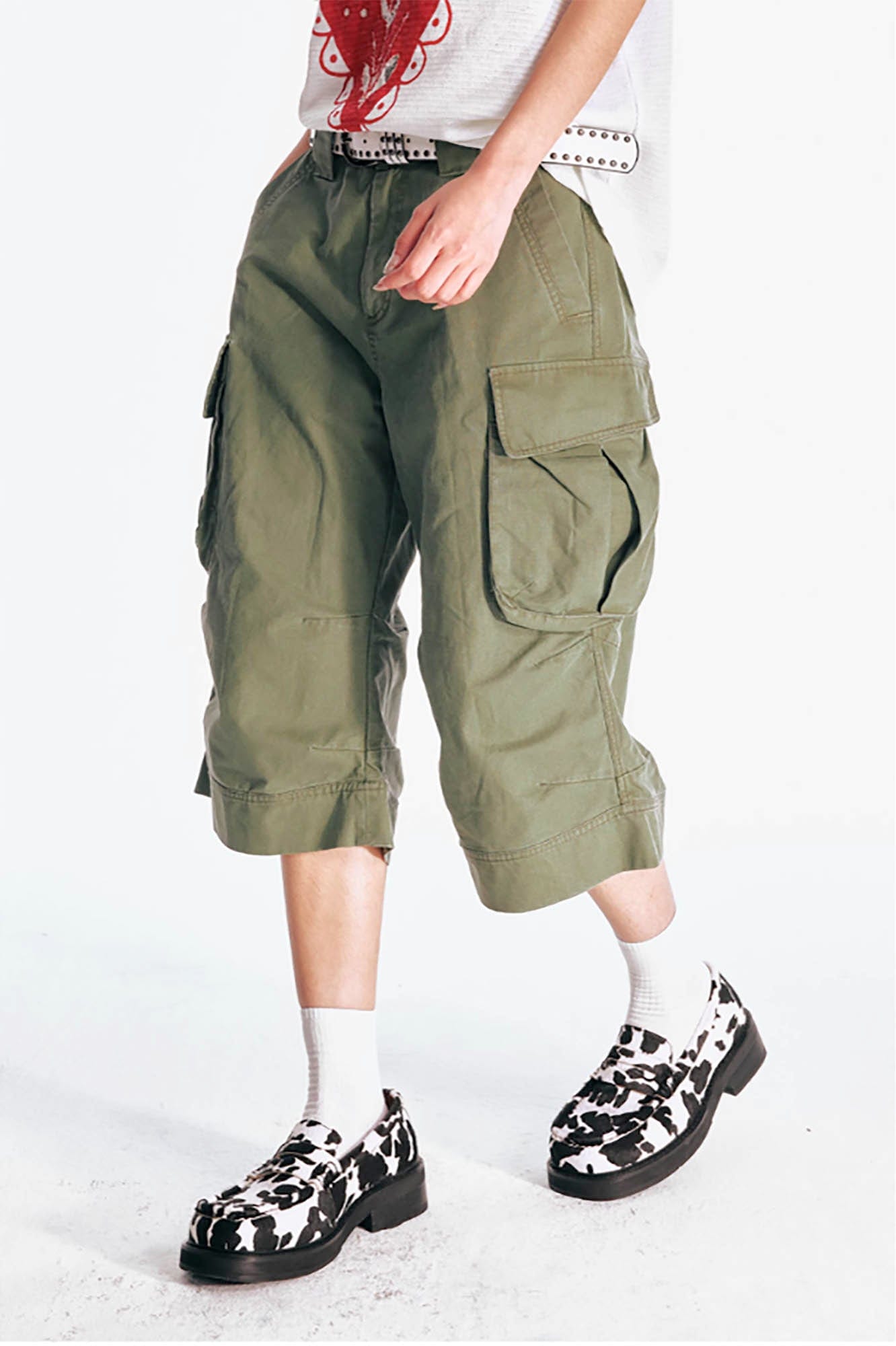 1997 POSTOFFICE Flare Hem Cargo Shorts, premium urban and streetwear designers apparel on PROJECTISR.com, 1997 POSTOFFICE