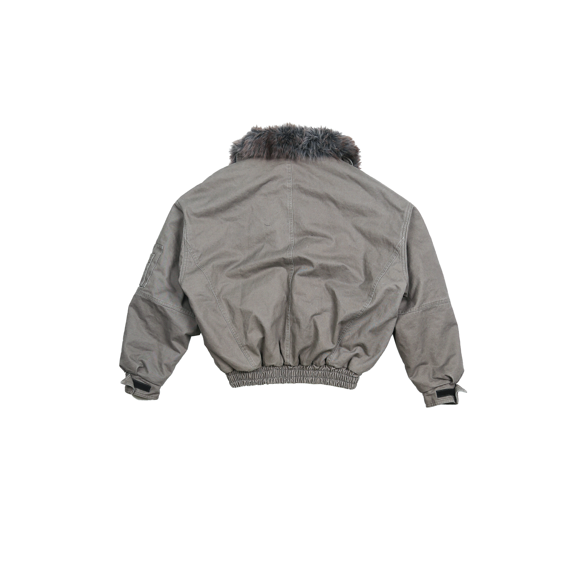 TRECLUB Faux-Fur Lining Washed Bomber Jacket