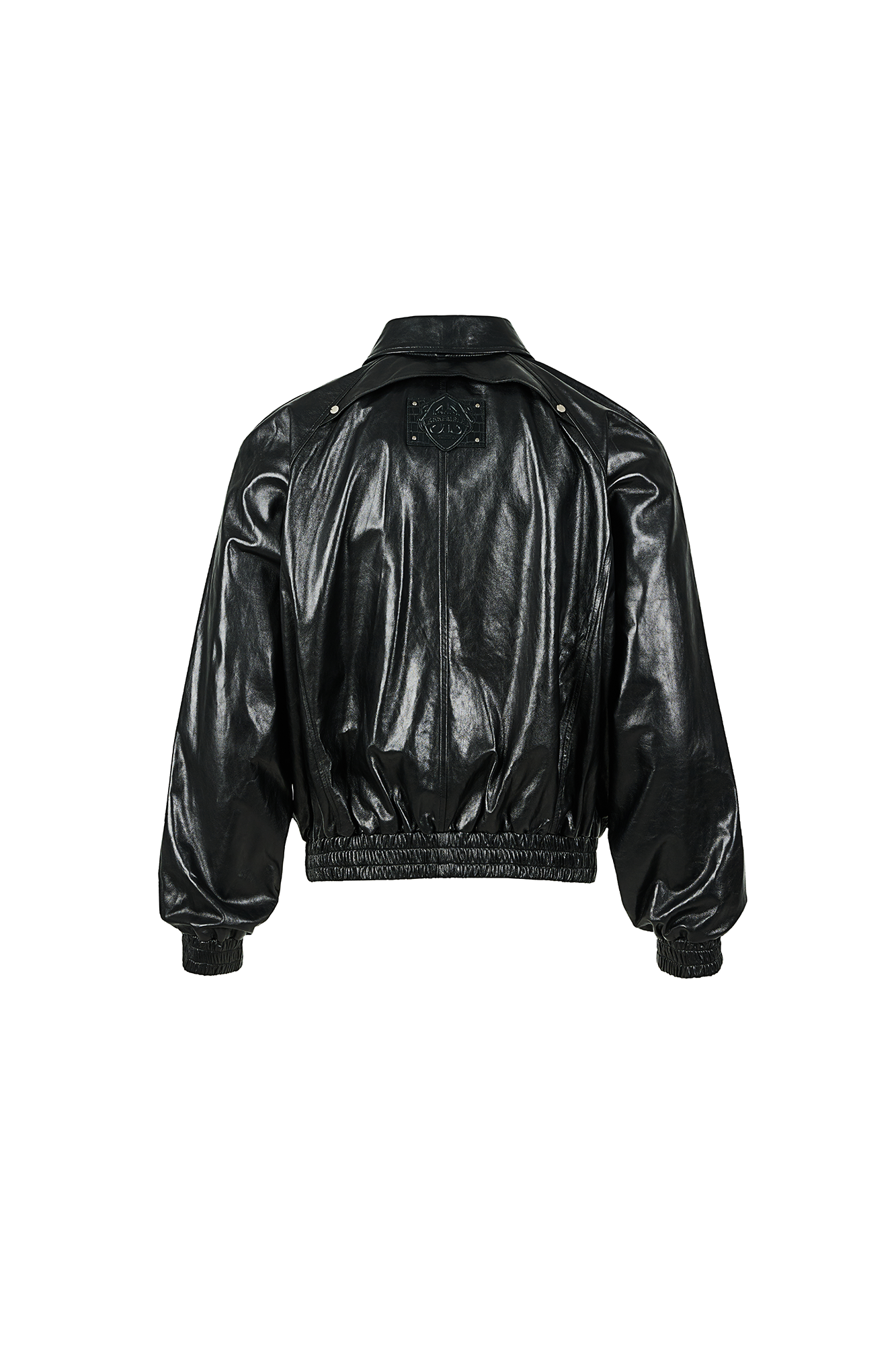 455EMBLE Glossy Leather Paneled Bomber Jacket
