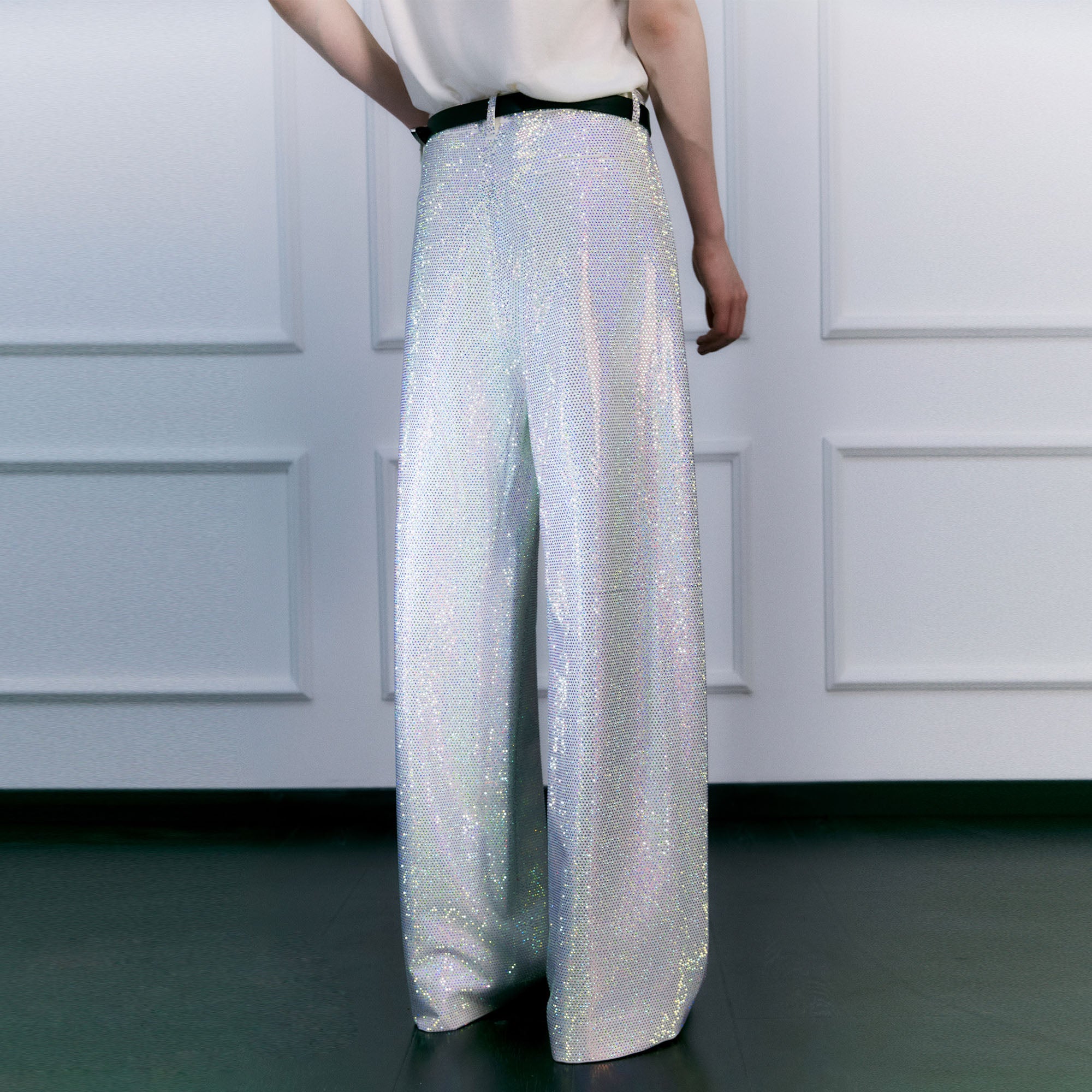 FACEONLAB Iridescent Diamond Wide-Leg Pants, premium urban and streetwear designers apparel on PROJECTISR.com, FACEONLAB