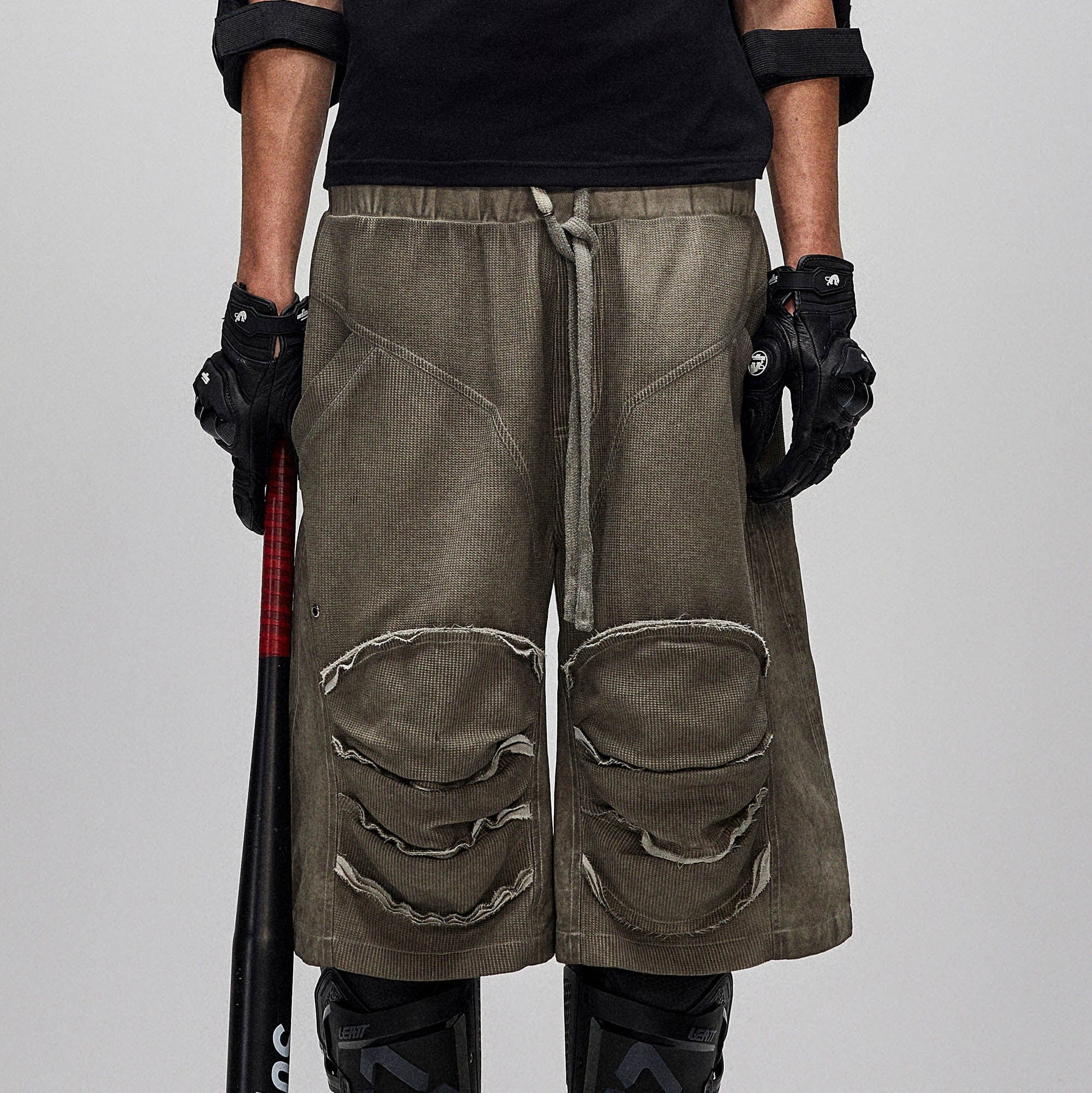 FLYERRER Dirty Fit Layered Frayed Knee Shorts