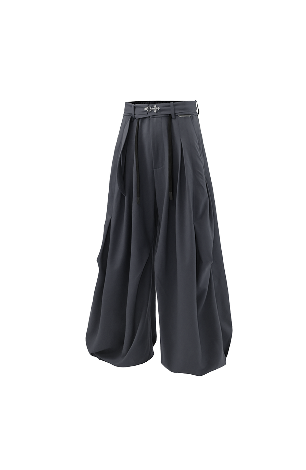 RELABEL Pleated Wide-Leg Elasticated Belt Trousers