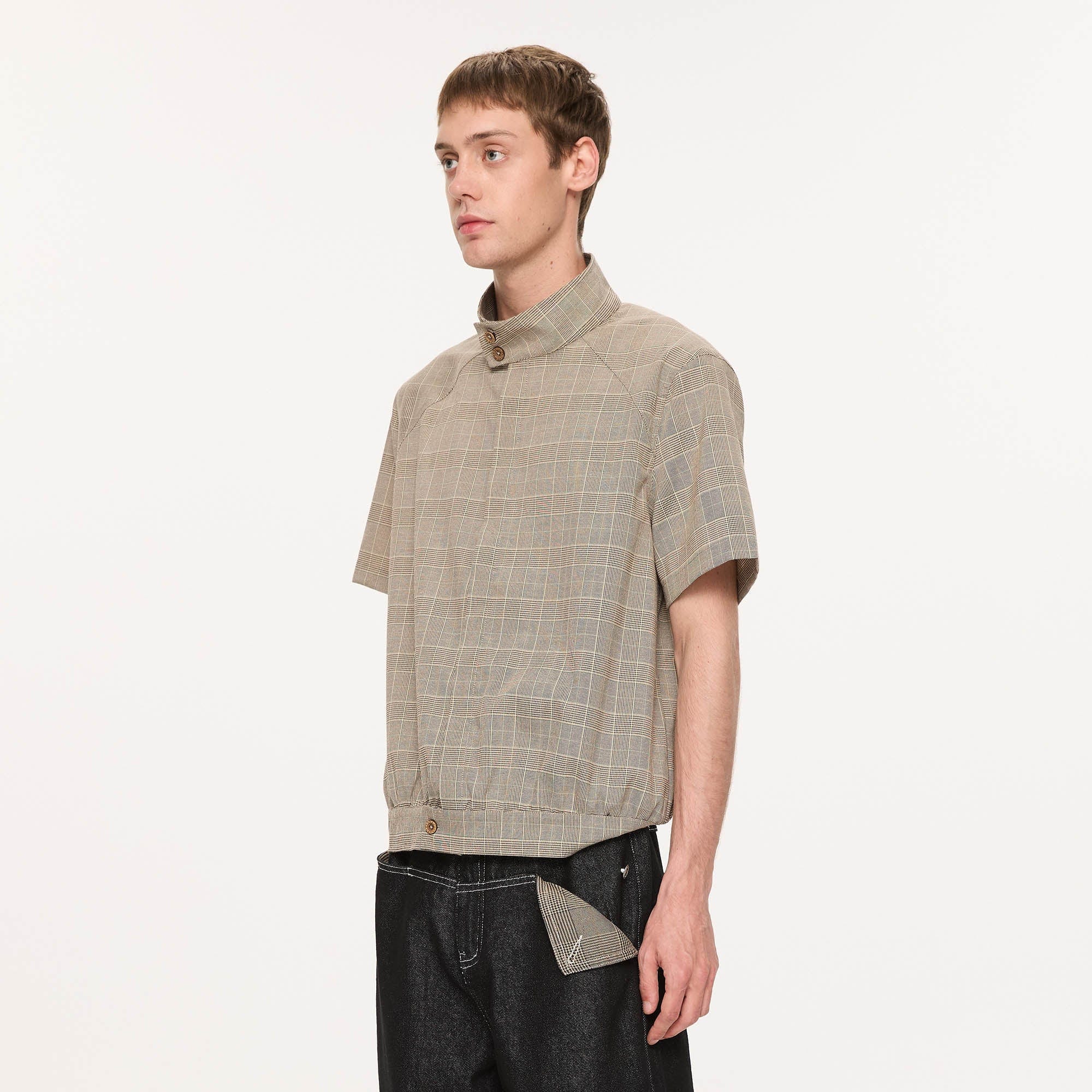 KREATE Harrington Stand-Collar Half Sleeve Shirt