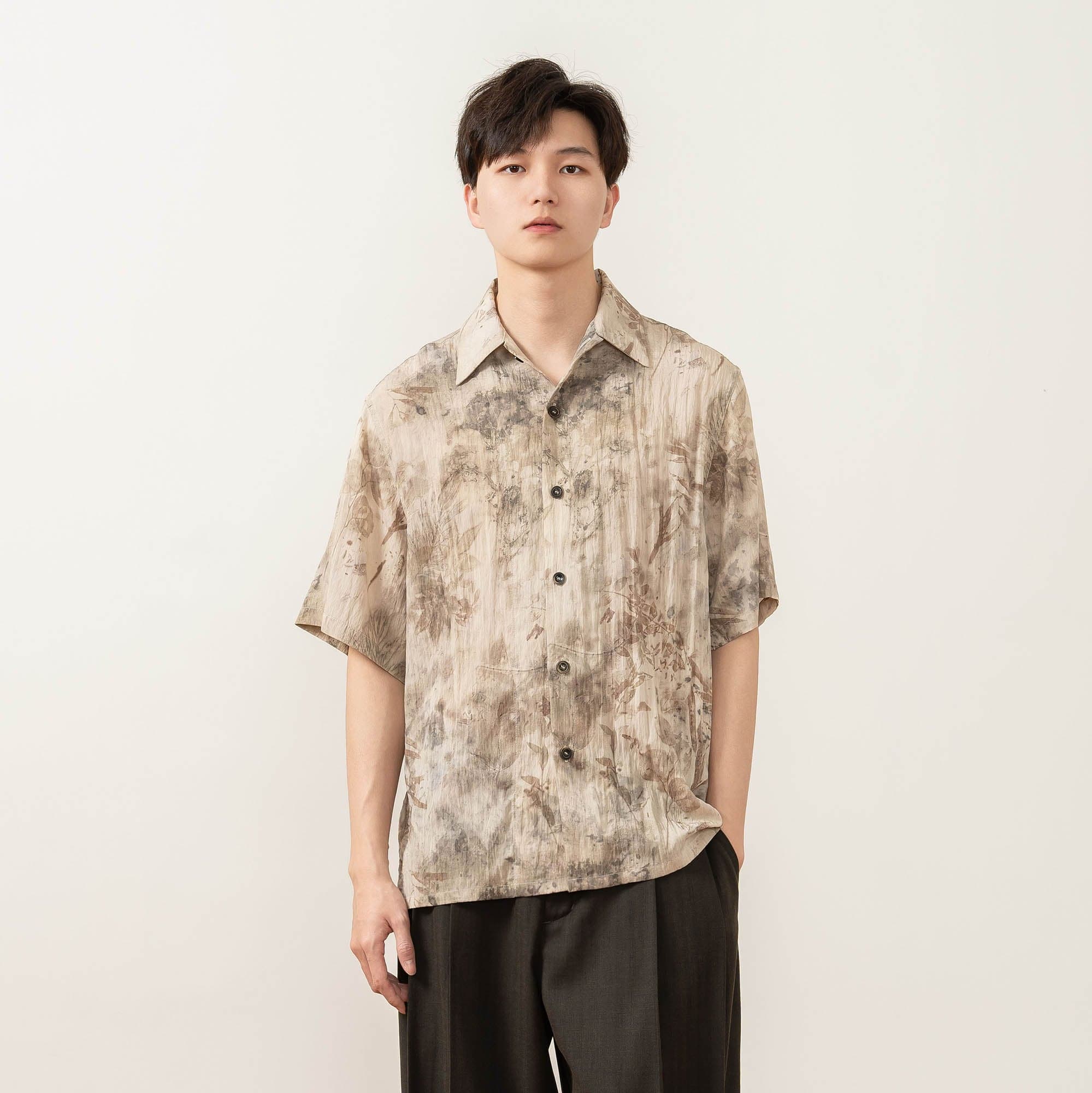 MOITIEDEPETALE Wrinkled Tie-Dyed Botanical Half Shirt