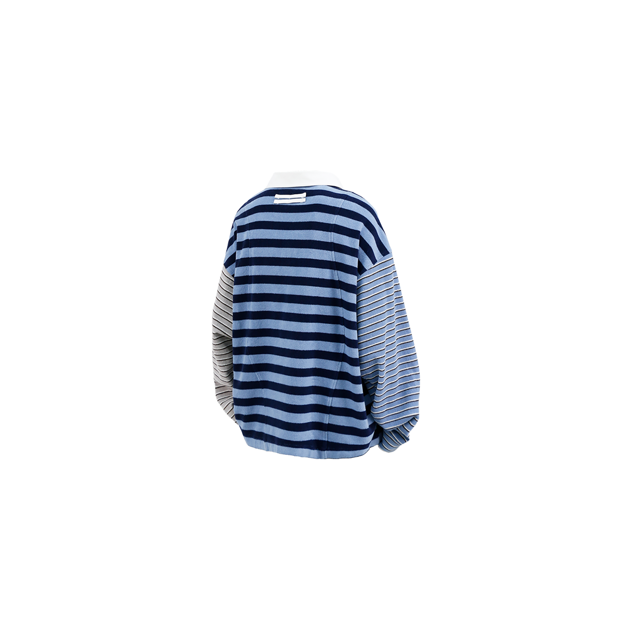 RELABEL Asymmetrical Striped Spliced Polo Long-Sleeve Tee