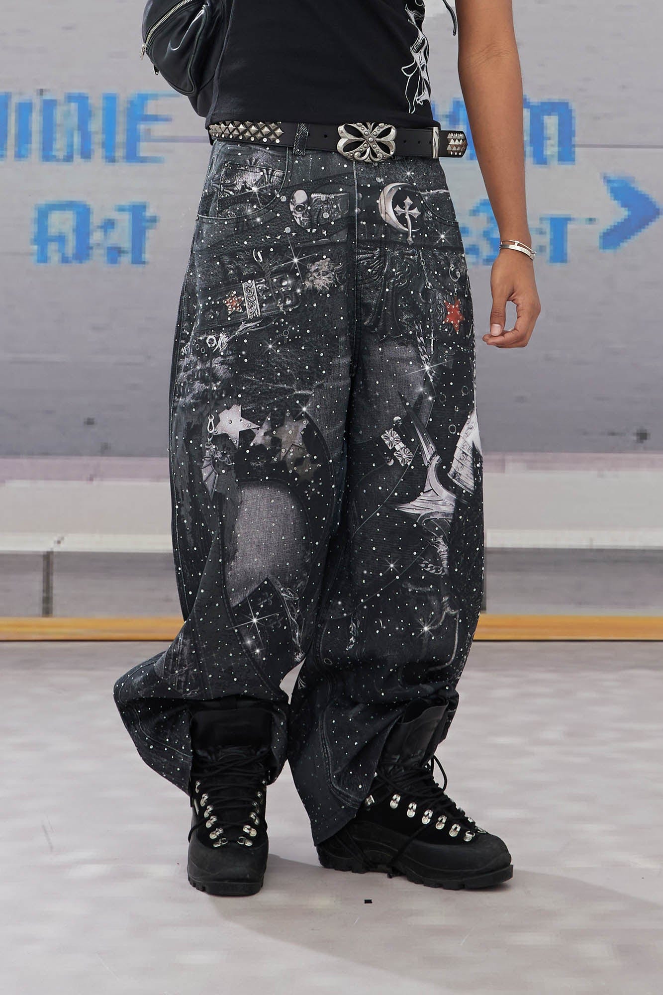 DND4DES Armour Full-Print Diamond Baggy Jeans