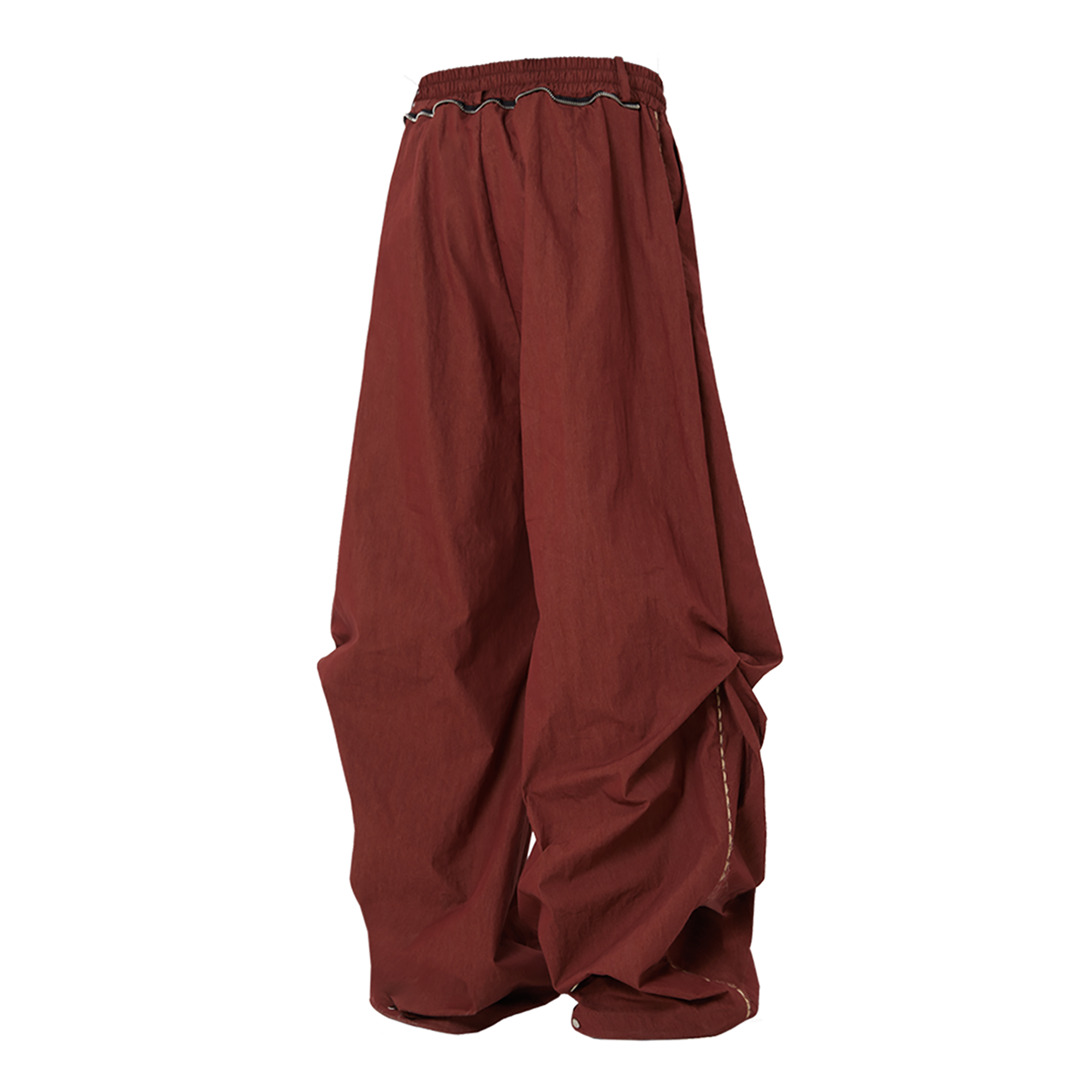 RELABEL Pleated Drawstring Cuff Parachute Pants Red / Apricot