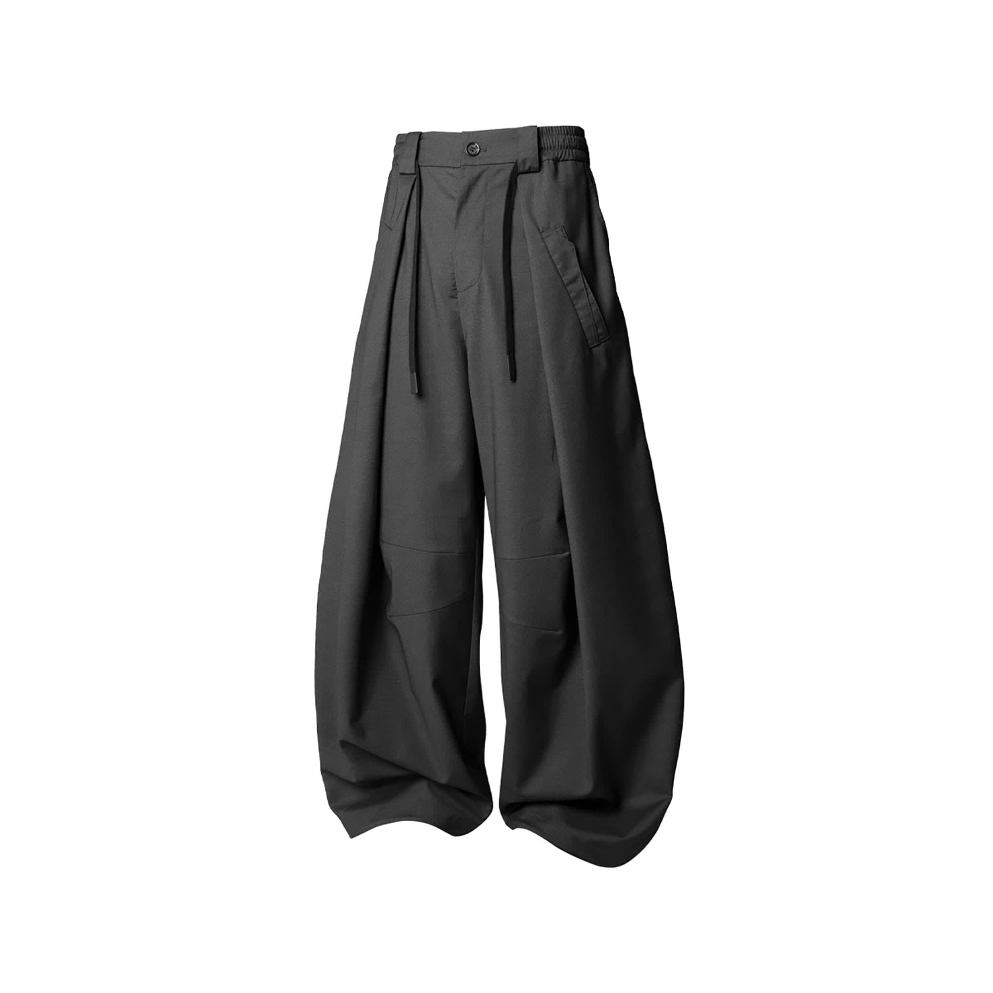 RELABEL Pleated Drawstring Curved Wide-Leg Trousers